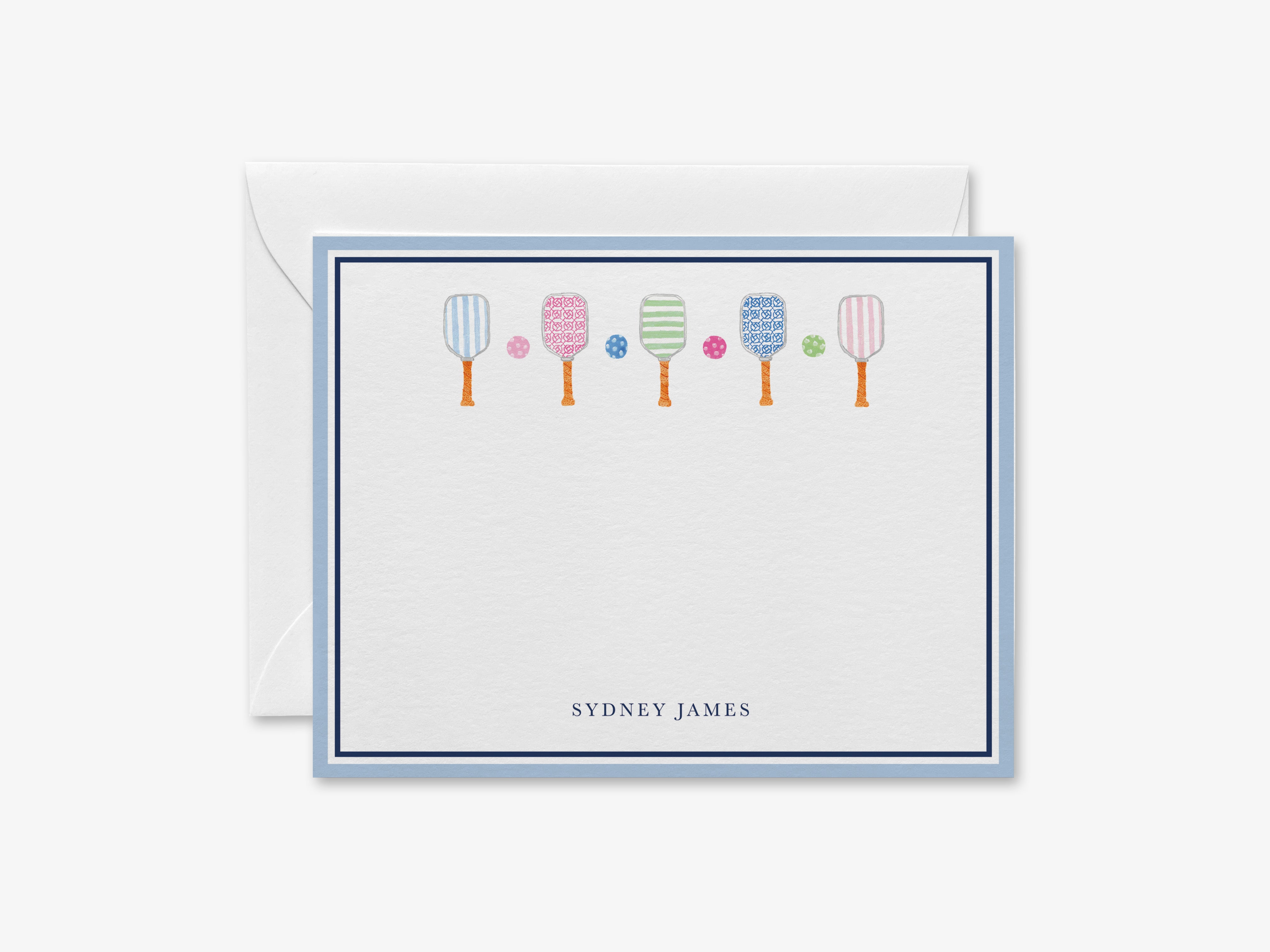 a personalized greeting card with a blue border and illustrations of paddleboards.