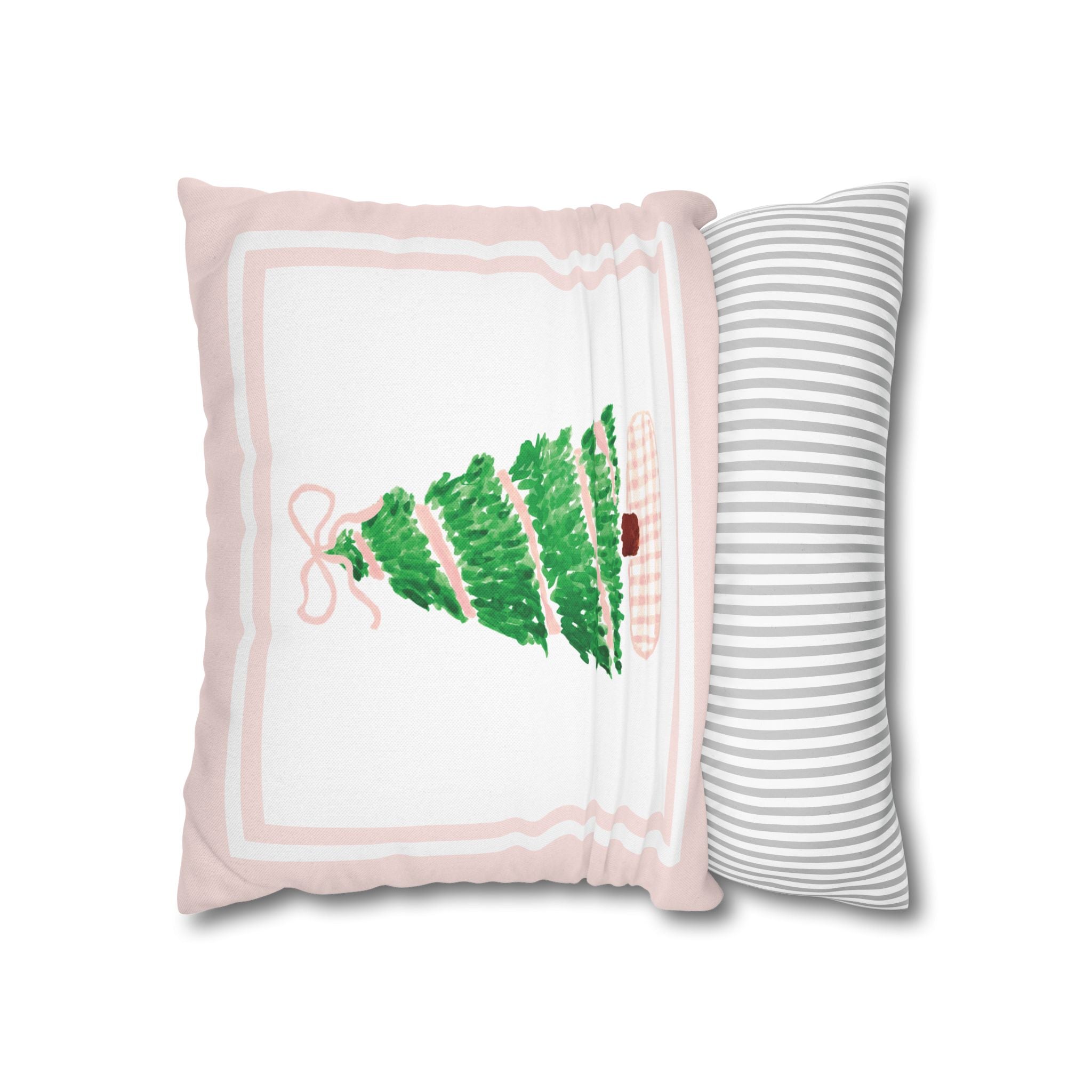 Pink Gingham Christmas Tree Pillow Cover