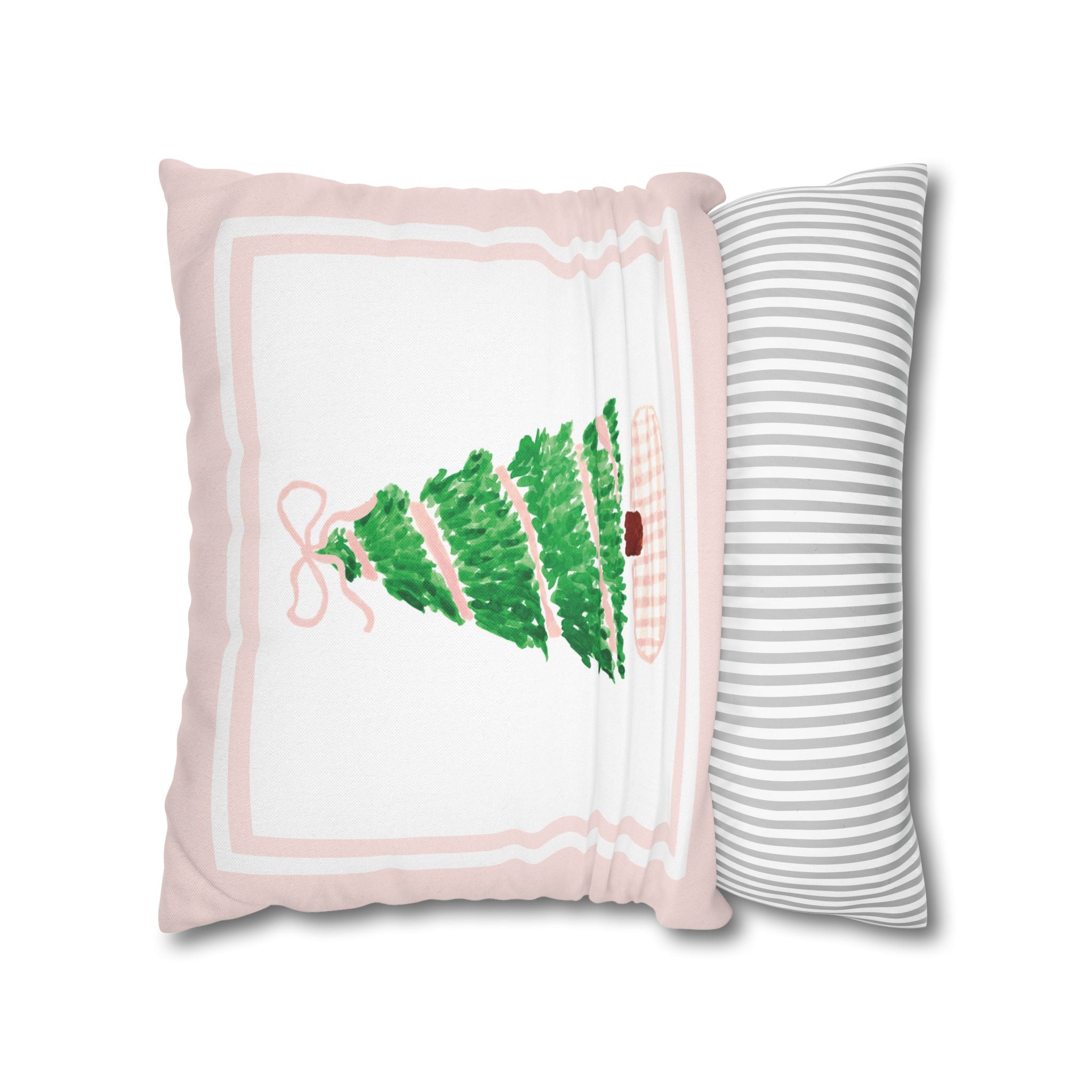 Pink Gingham Christmas Tree Pillow Cover
