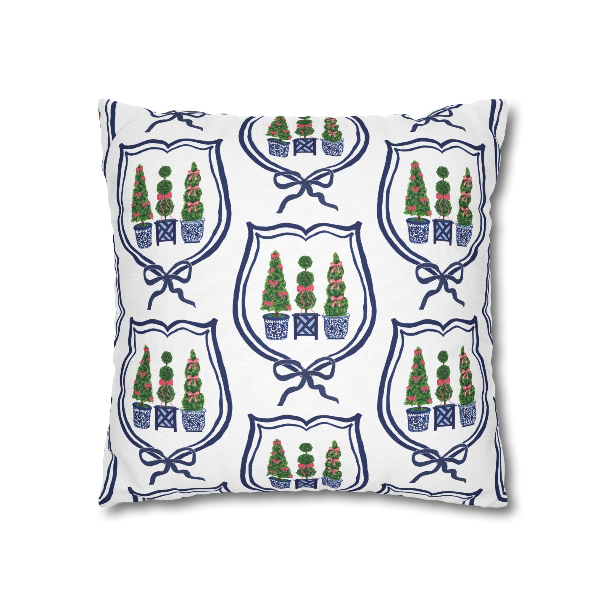 Topiary Trio Blue and White Christmas Pillow Cover