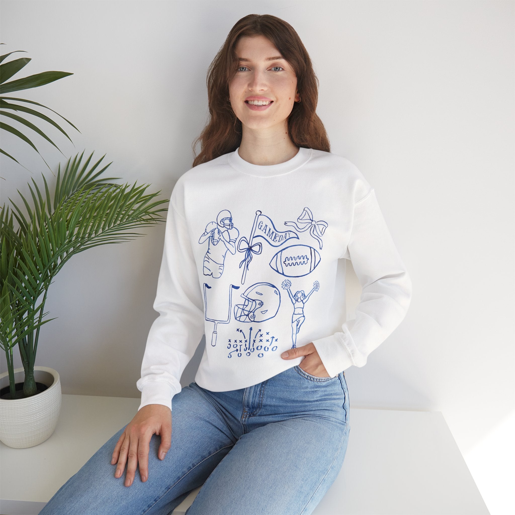 Blue & White Girly Football Gameday Sweatshirt