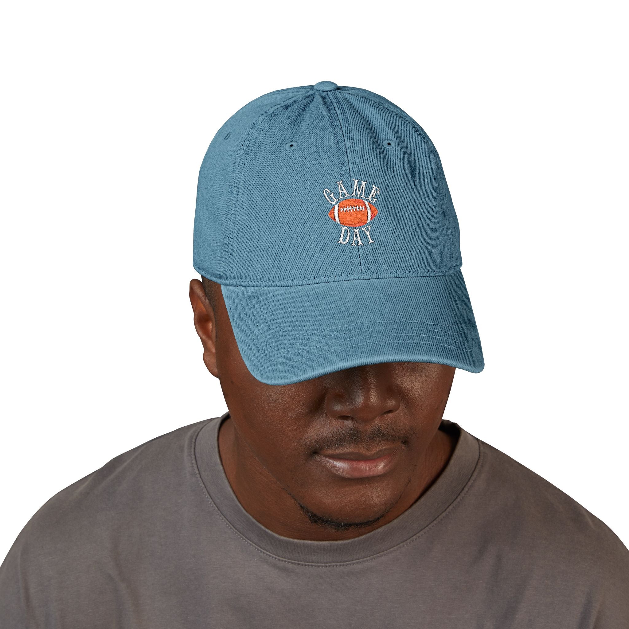Football Game Day Cap, Denim Embroidered Football Hat