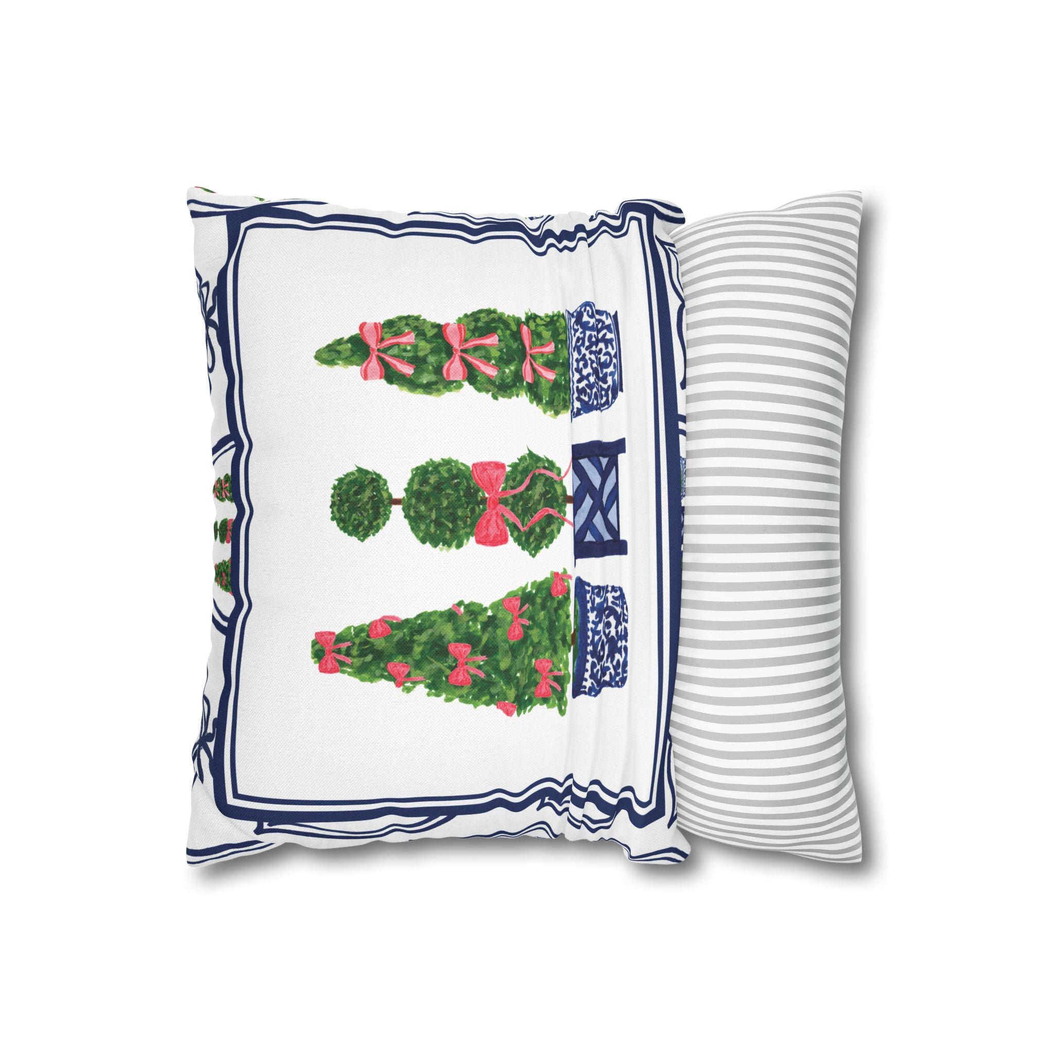 Topiary Trio Christmas Blue and White Pillow Cover