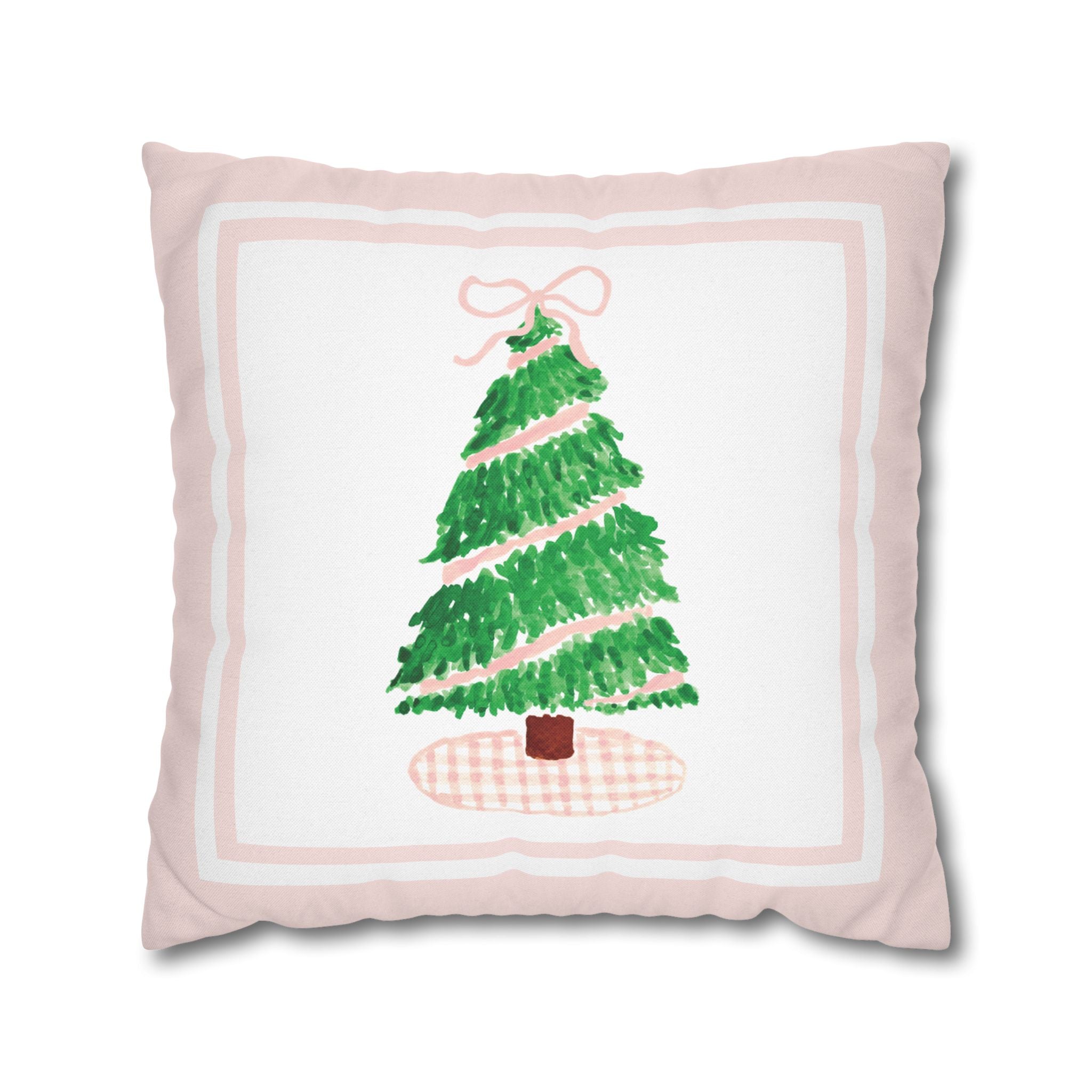 Pink Gingham Christmas Tree Pillow Cover