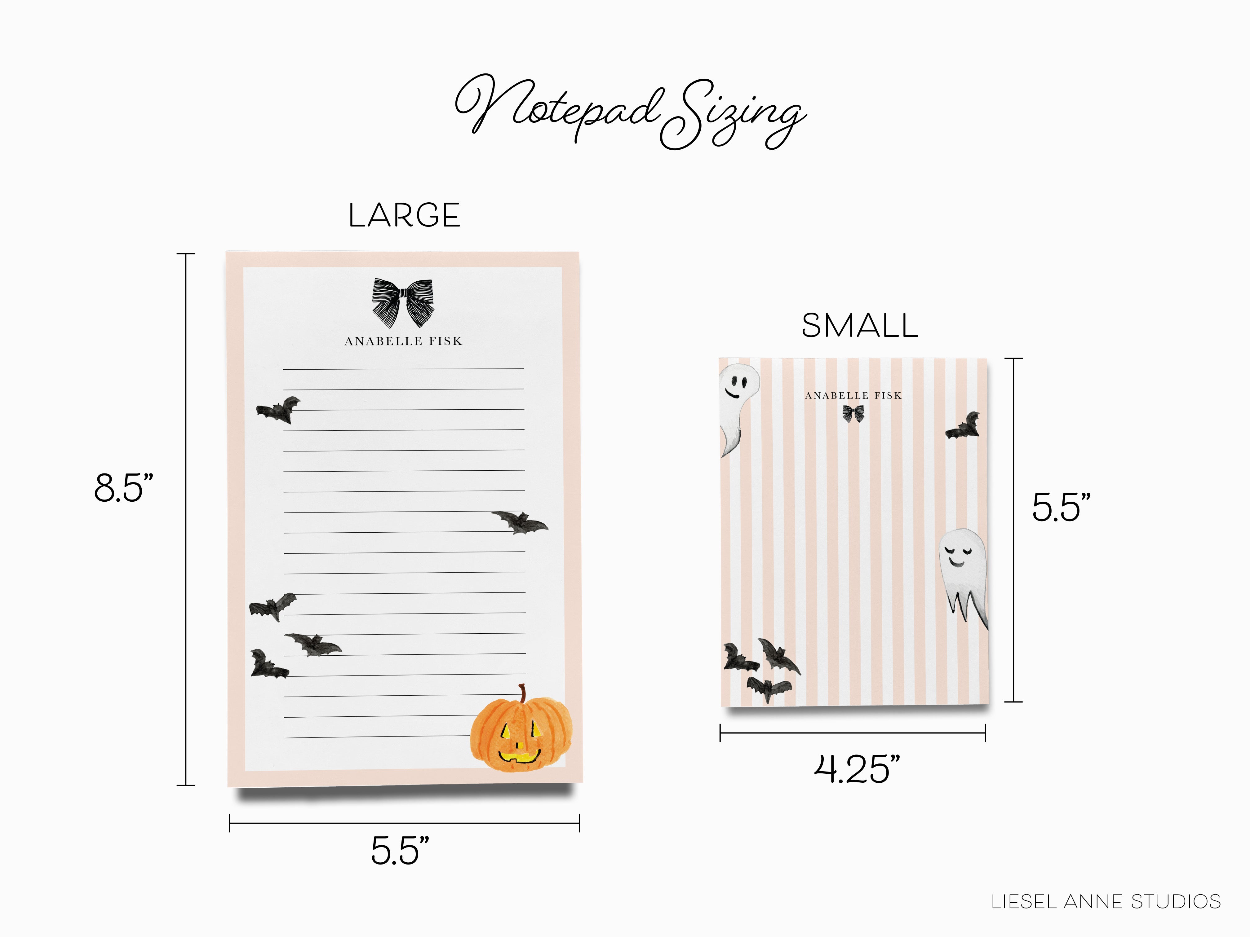 two different sizes of notebooks or pads, one larger and one smaller, both with Halloween-themed designs.