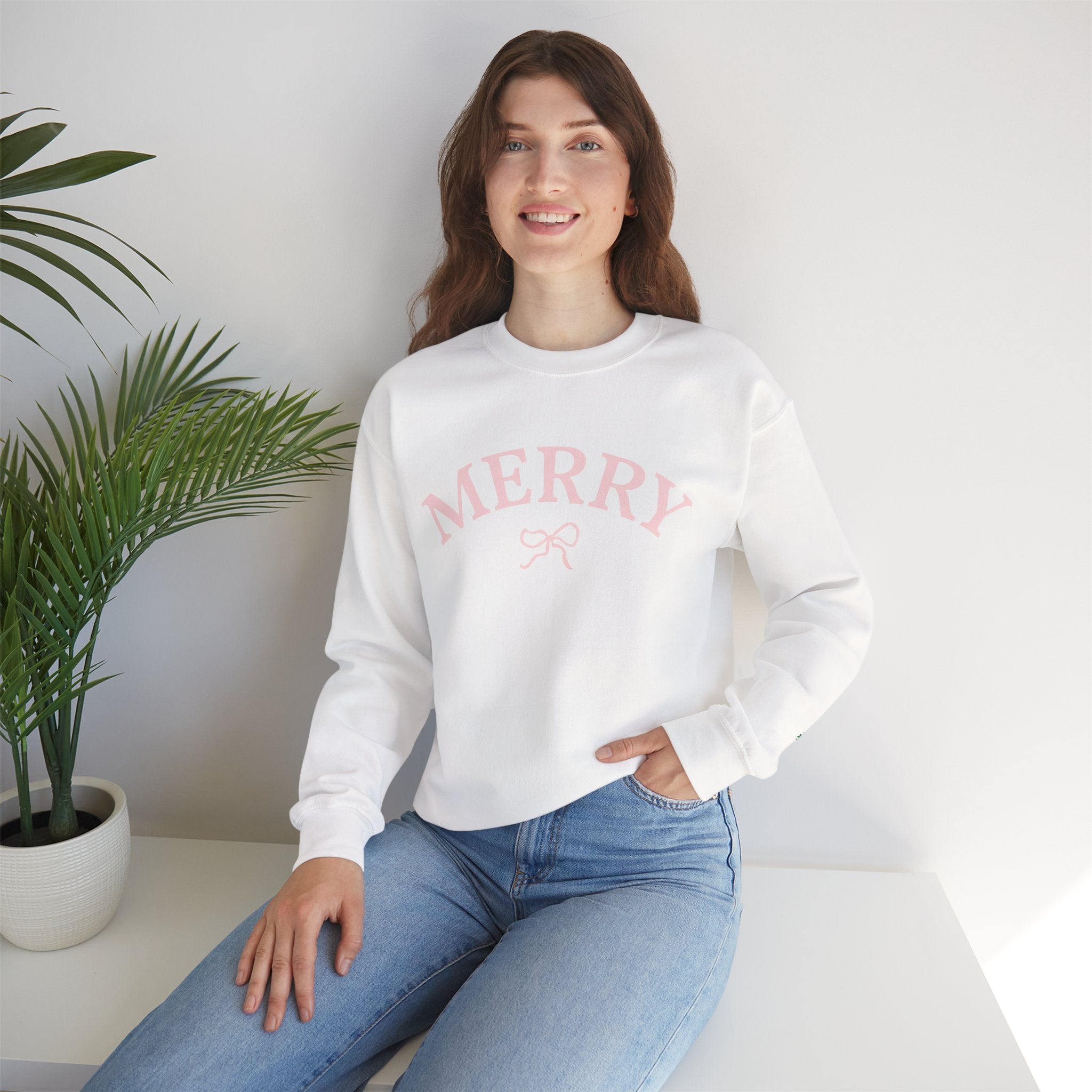 Merry Christmas Pink Bow Crewneck Sweatshirt