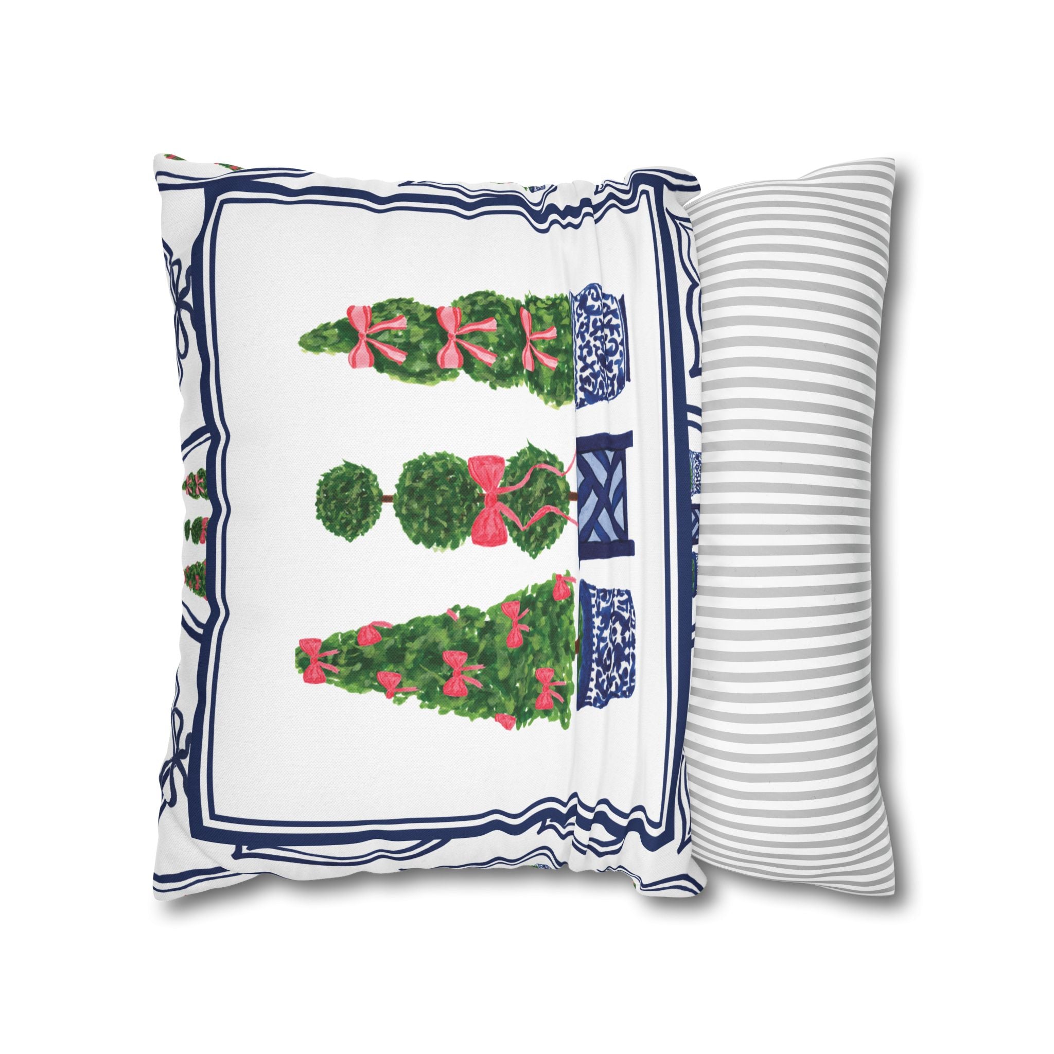 Topiary Trio Christmas Blue and White Pillow Cover
