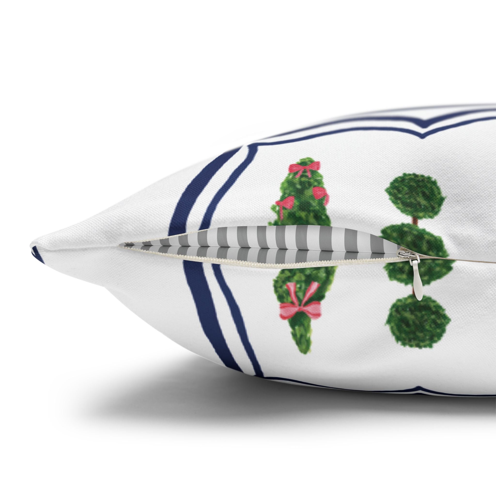 Topiary Trio Christmas Blue and White Pillow Cover