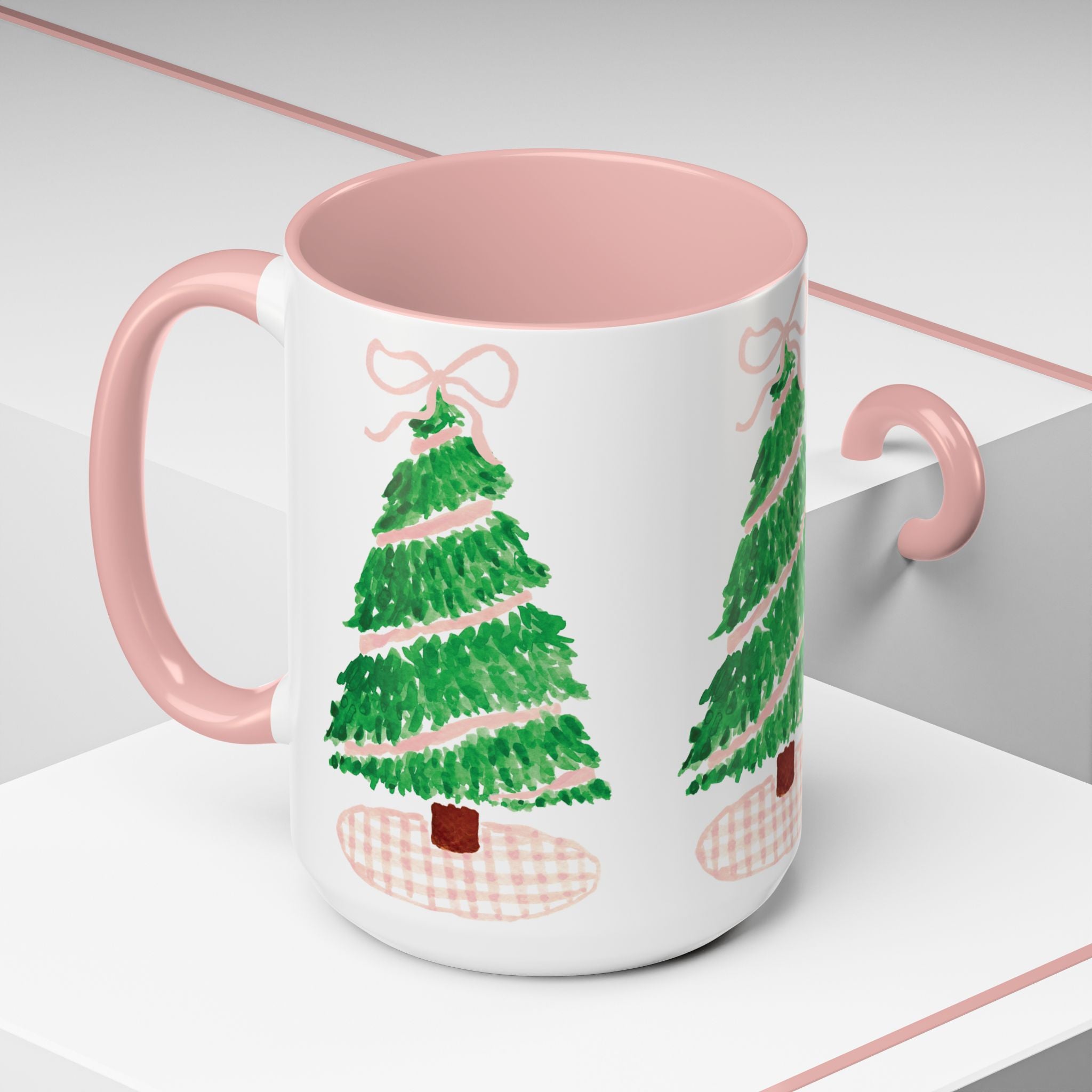 Pink Gingham Christmas Tree Mug
