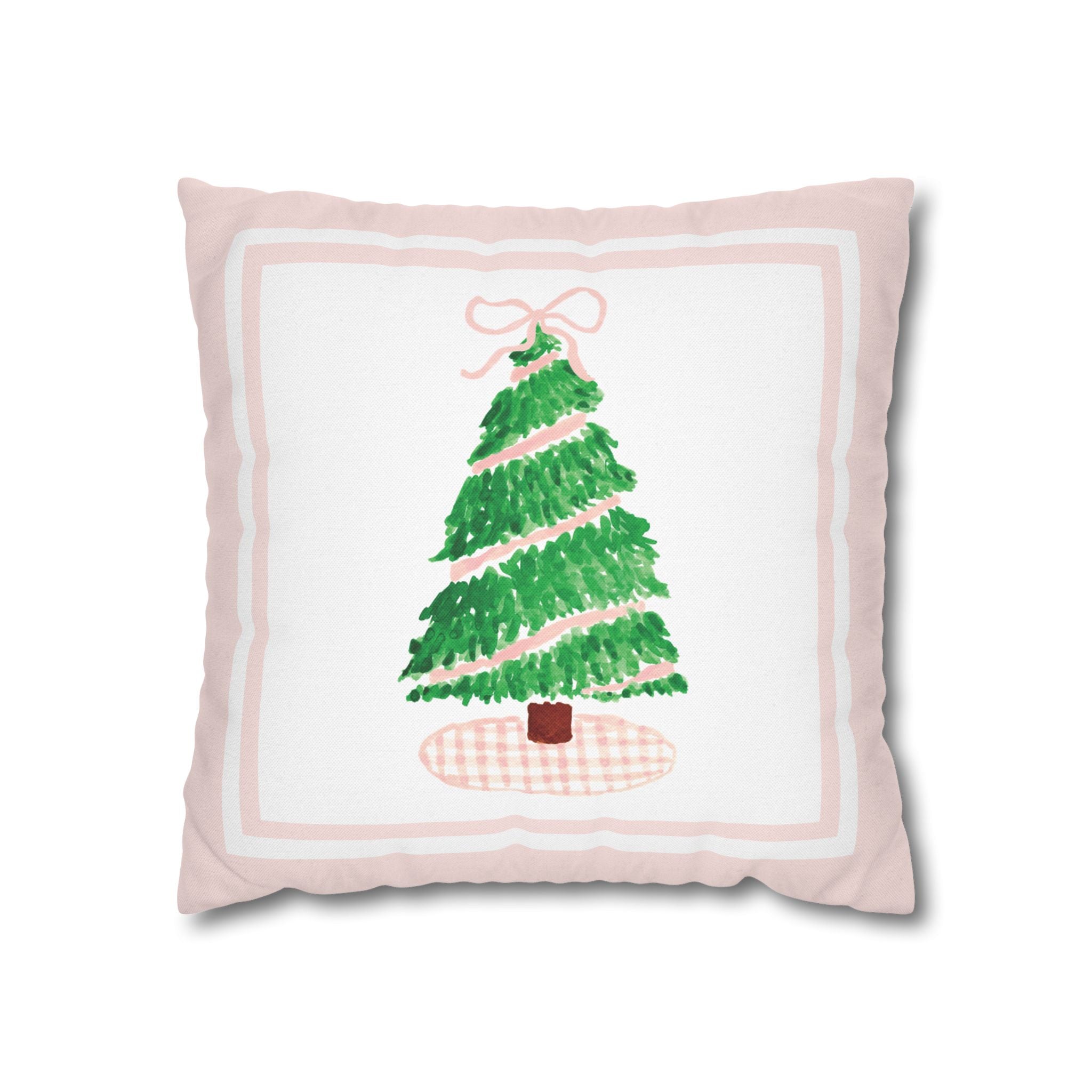 Pink Gingham Christmas Tree Pillow Cover