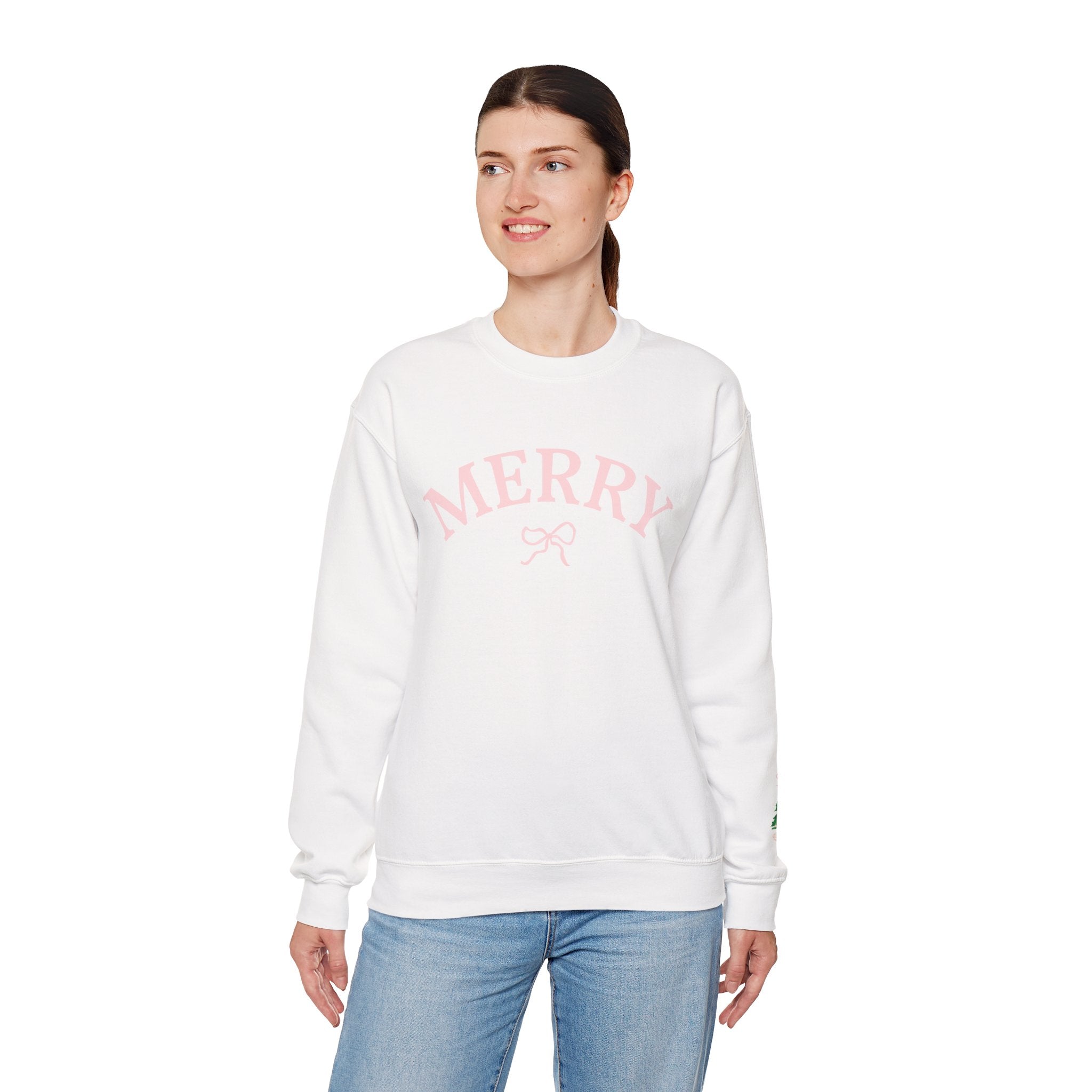 Merry Christmas Pink Bow Crewneck Sweatshirt