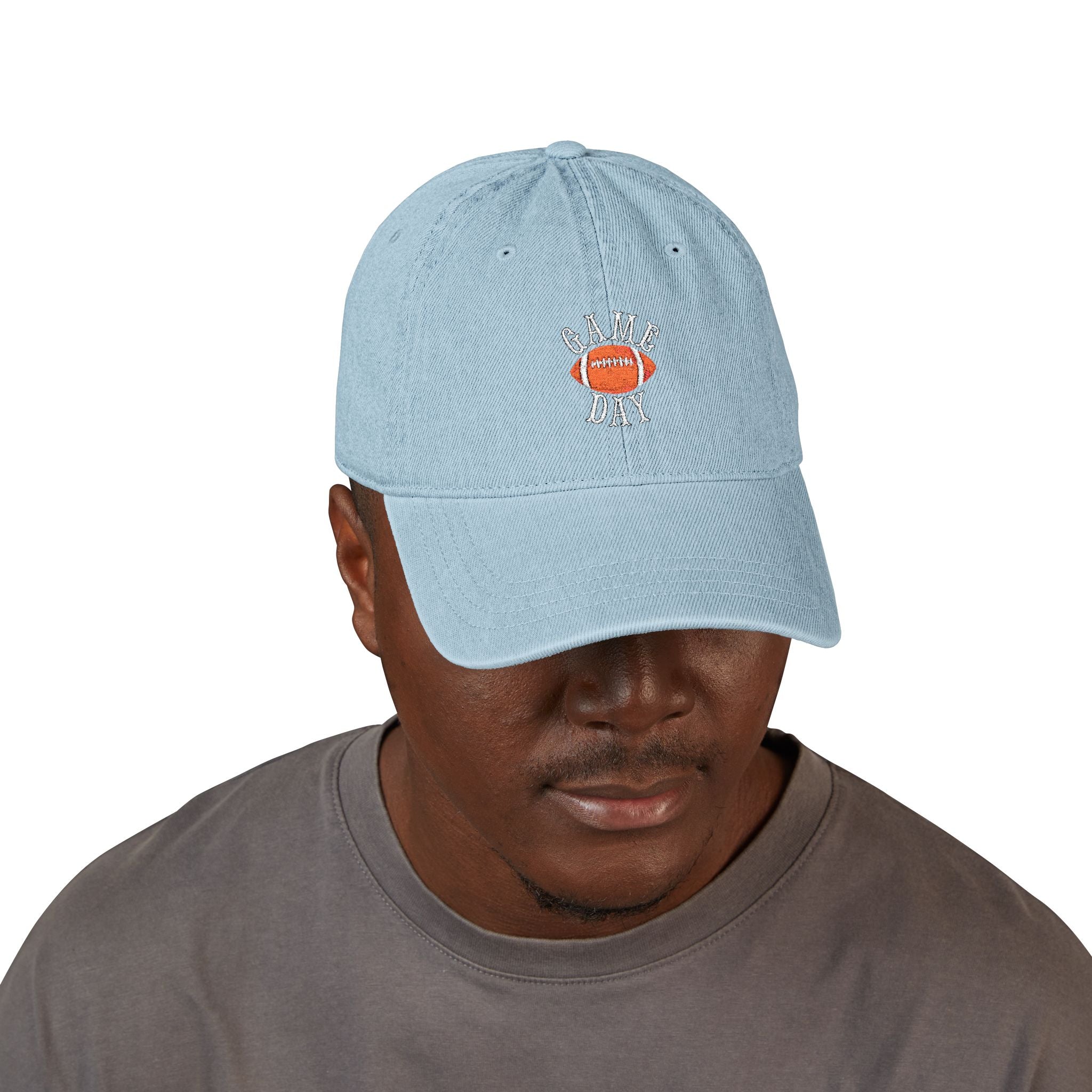Football Game Day Cap, Denim Embroidered Football Hat