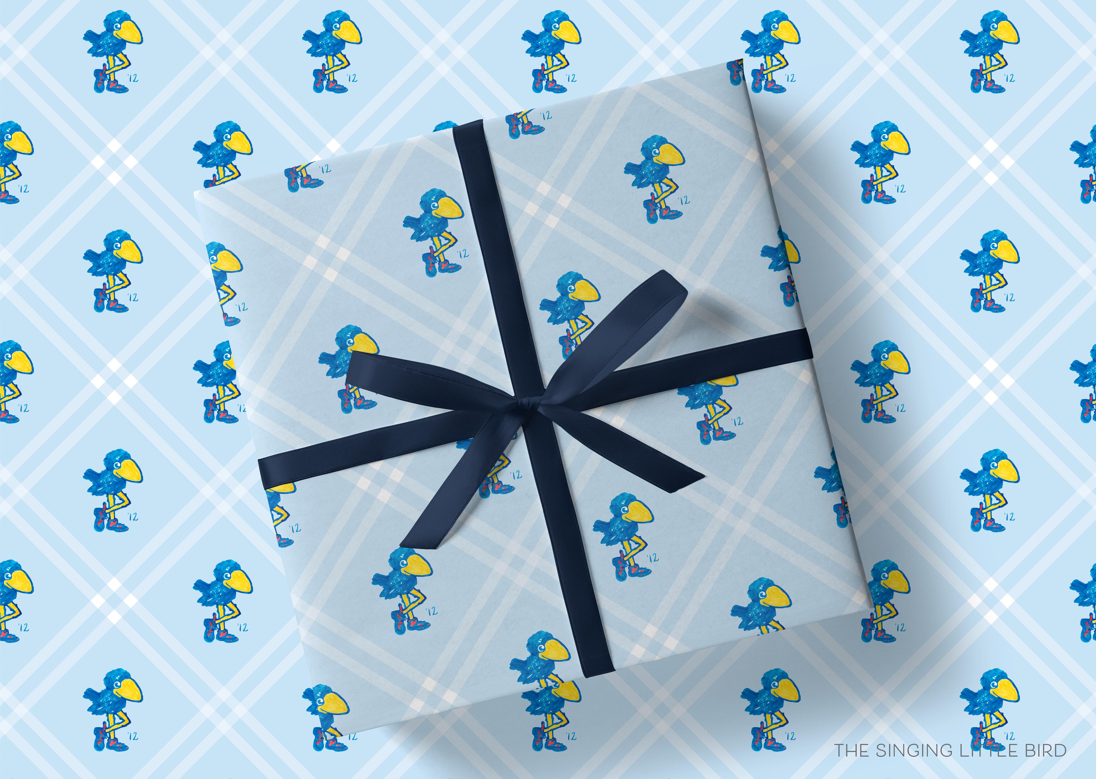 1912 Jayhawk Gift Wrap - Officially Licensed-This matte finish gift wrap features our hand-painted watercolor Kansas 1912 Jayhawks. It makes a perfect wrapping paper for any celebration present for a University of Kanas lover. -The Singing Little Bird