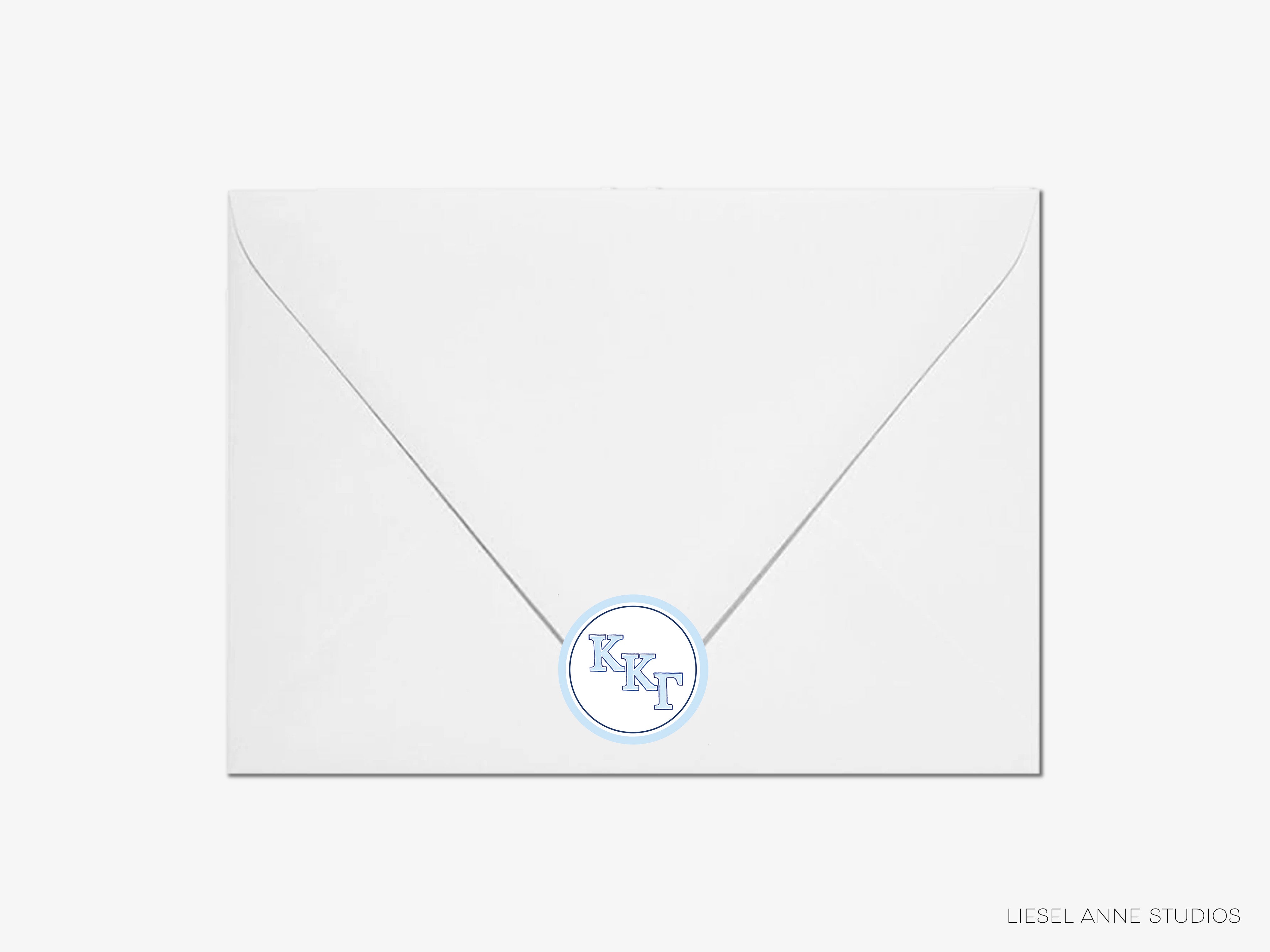 a white envelope with a blue seal on it