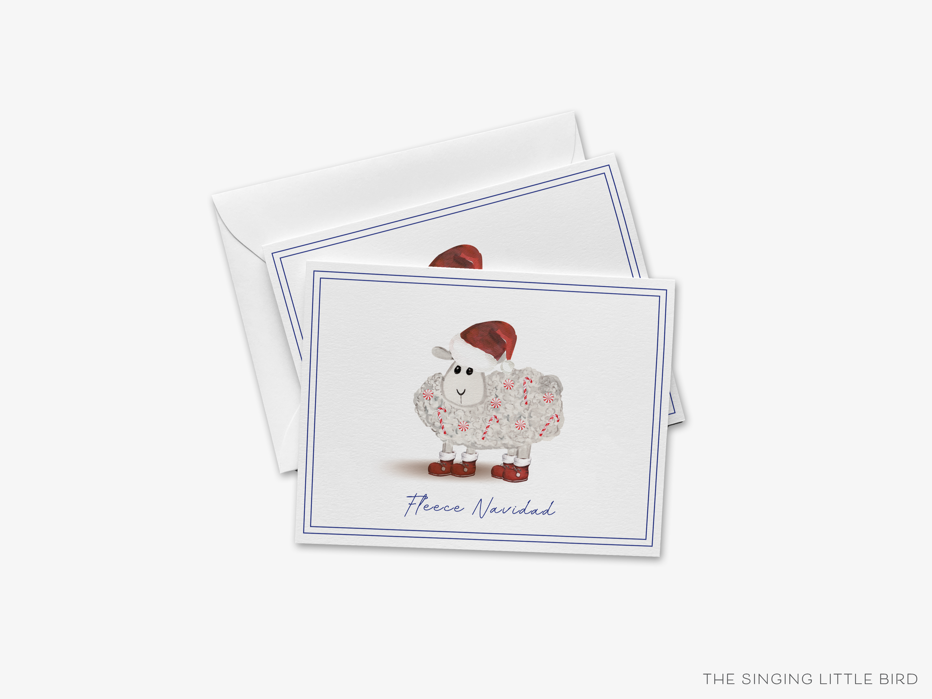 a Christmas card with a sheep wearing a Santa hat and the text "Hece Navid" (Happy New Year) written on it.