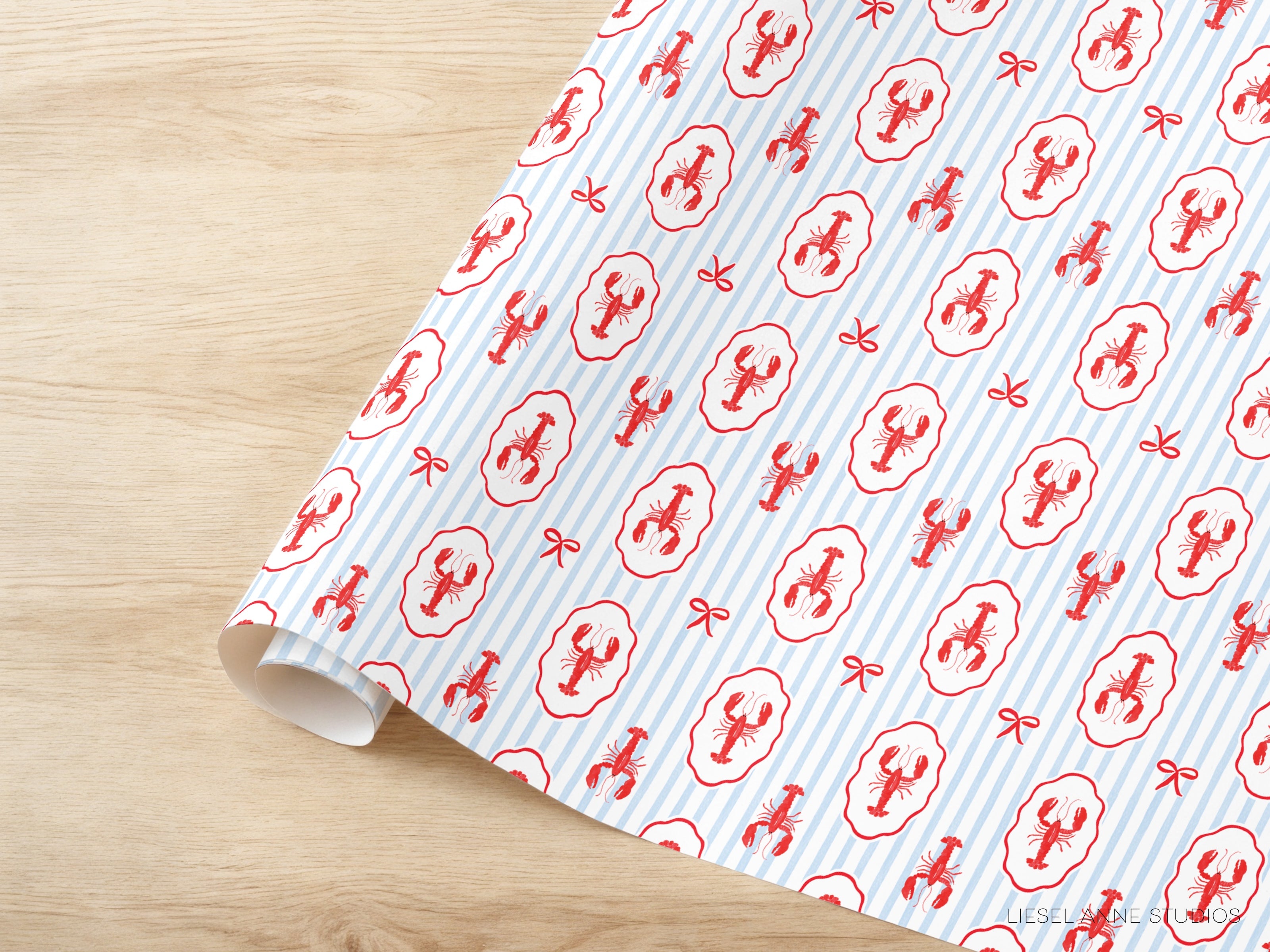 a wrapping paper with a lobster pattern on it