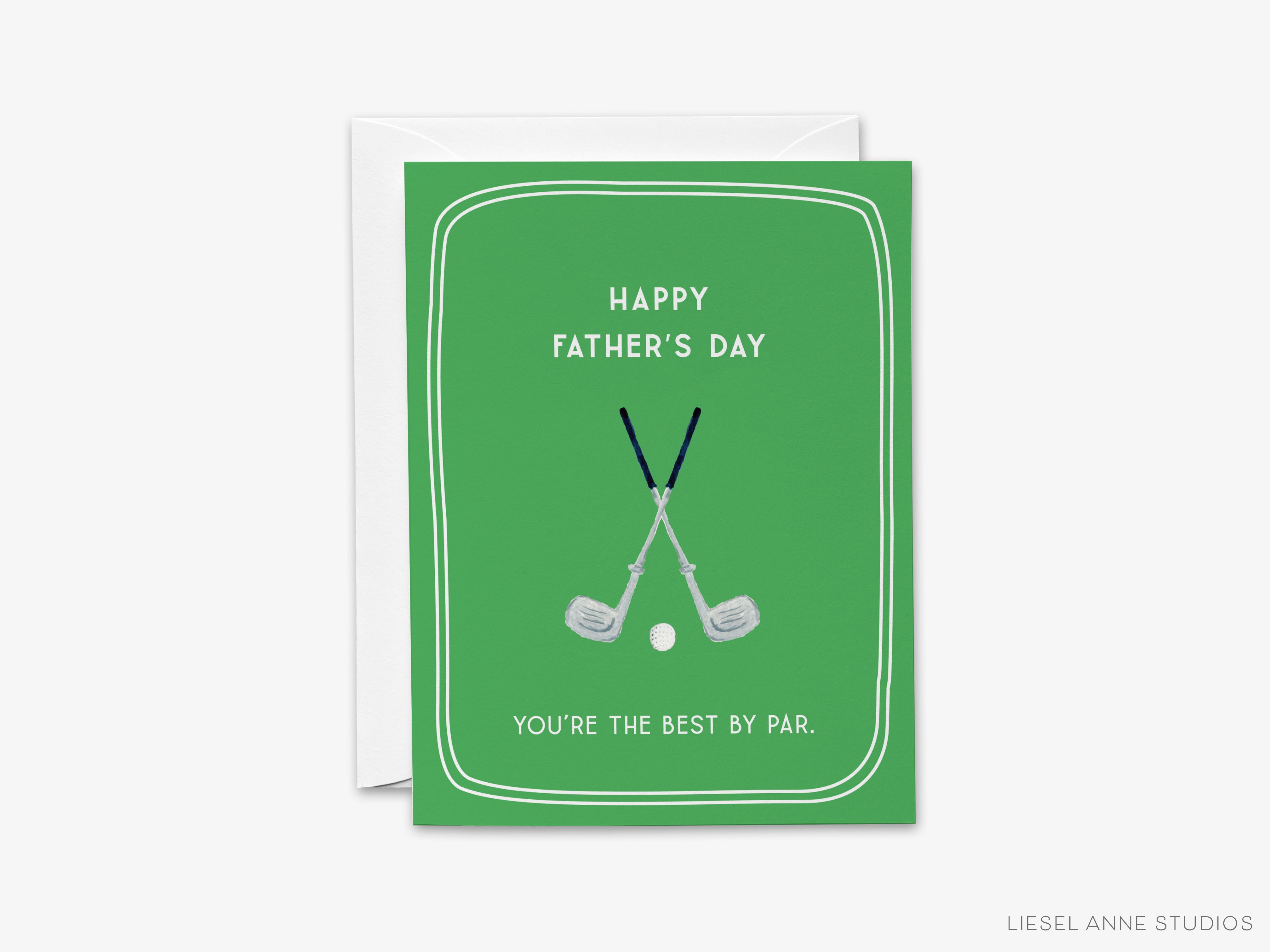 a father's day card with a pair of golf clubs