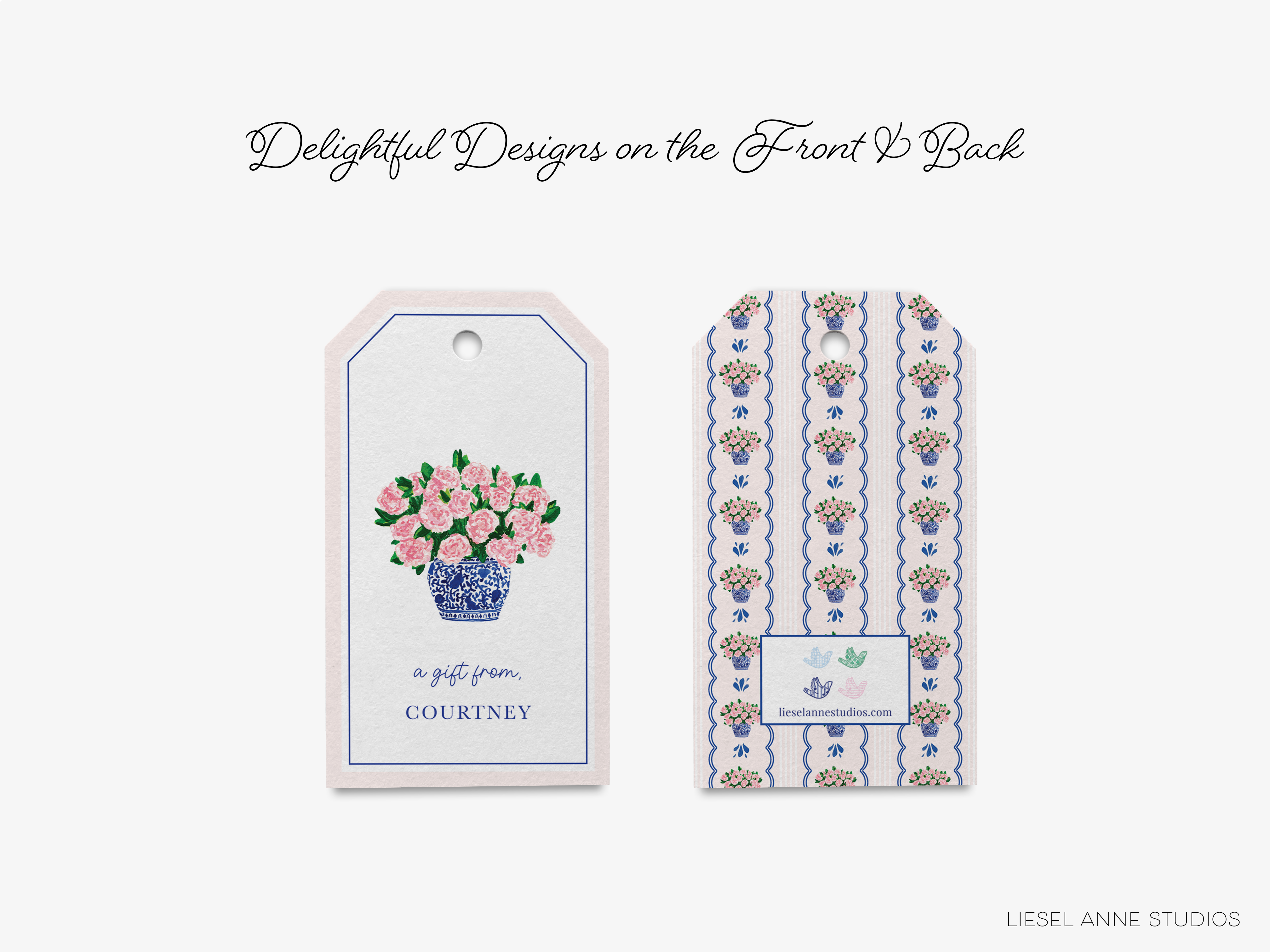 a gift tag with a bouquet of flowers on it