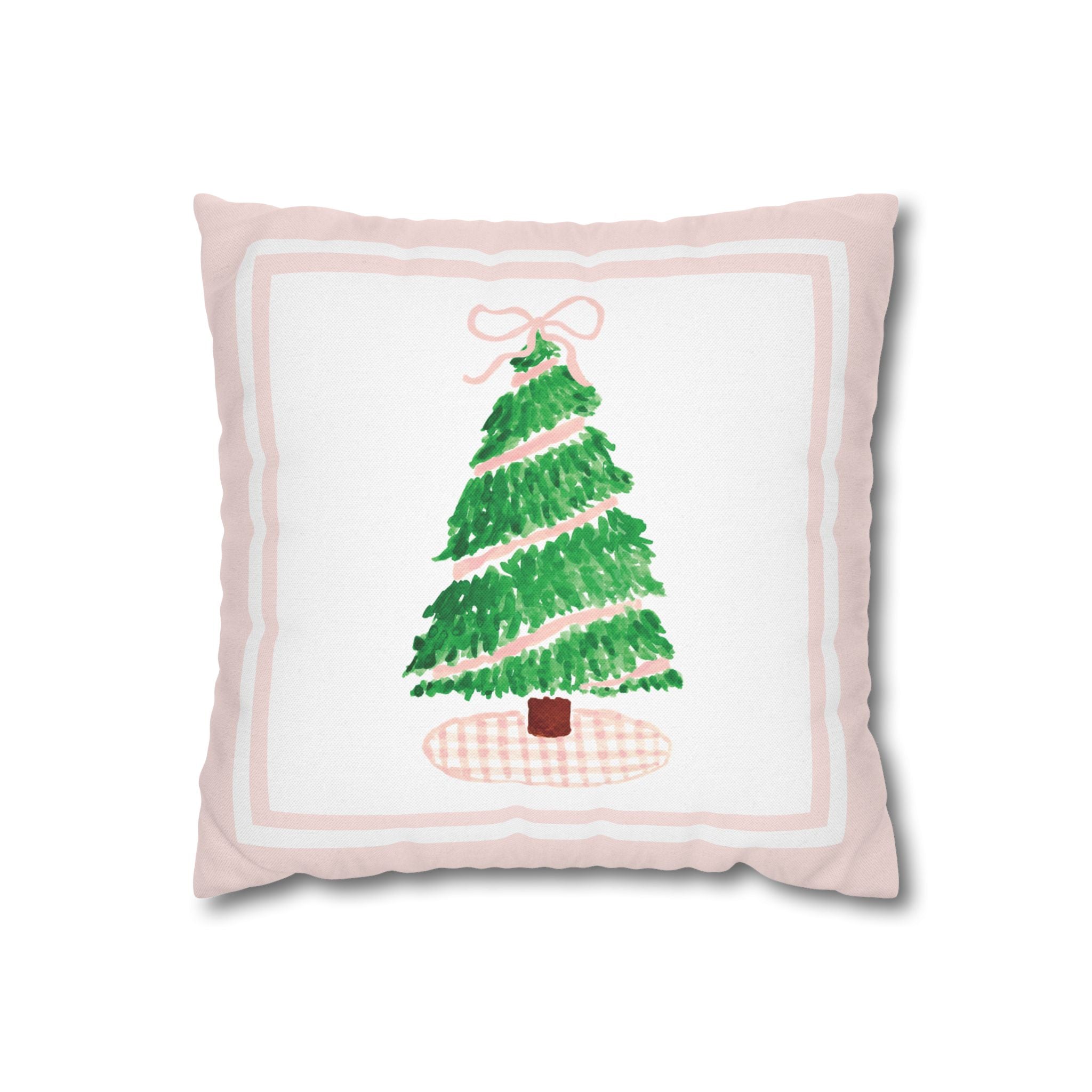 Pink Gingham Christmas Tree Pillow Cover