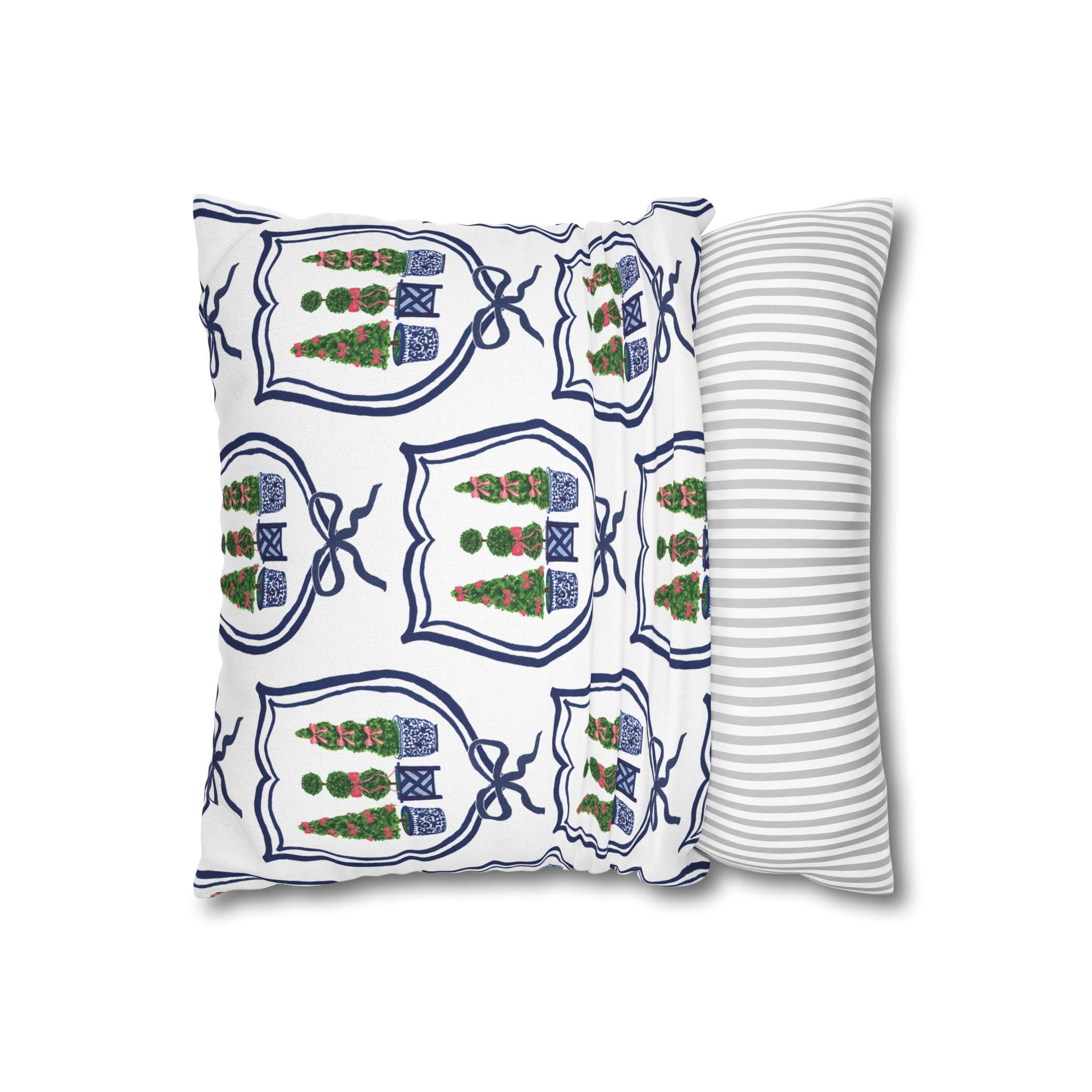 Topiary Trio Blue and White Christmas Pillow Cover