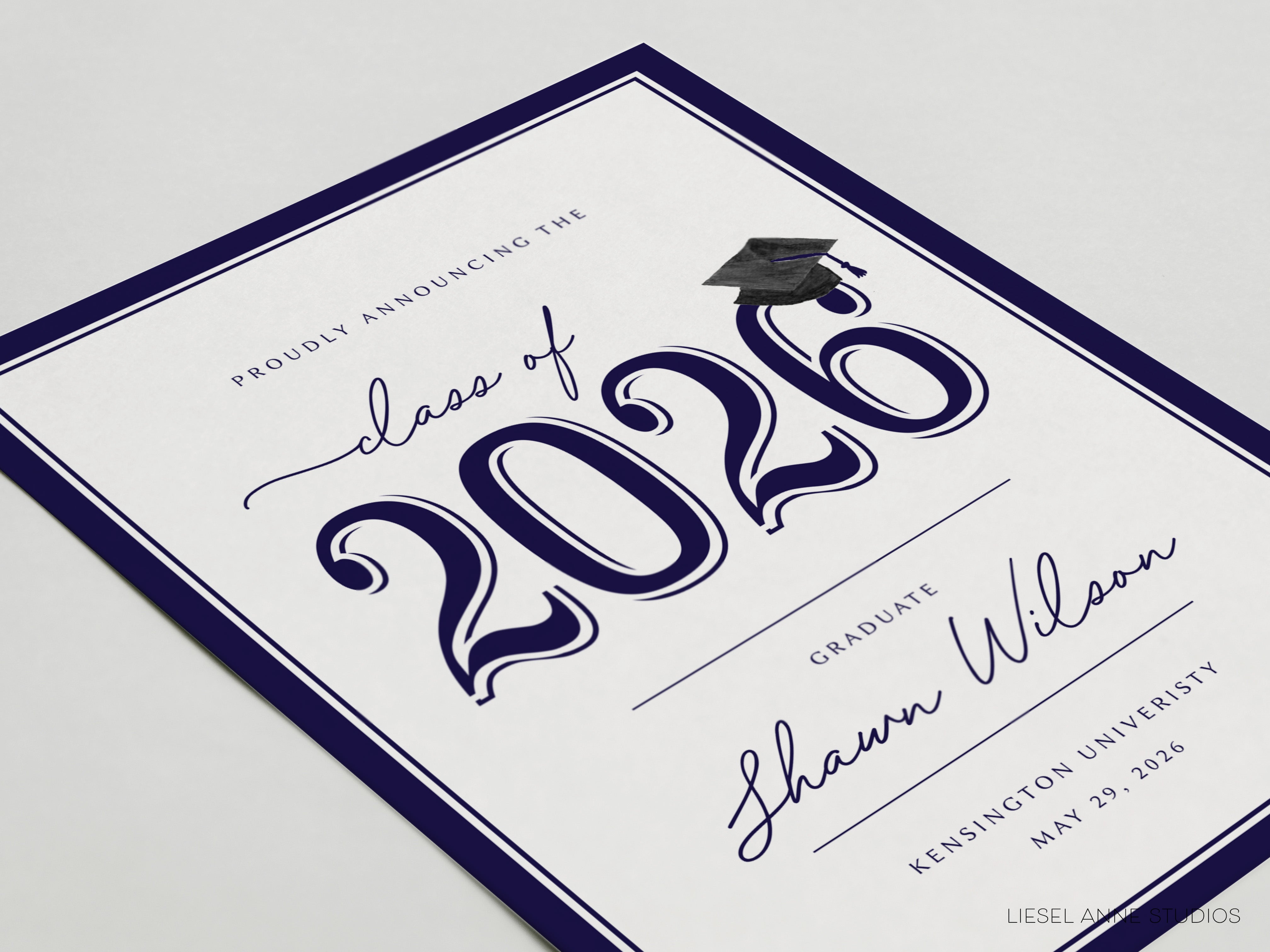 The image is a graduation invitation for the class of 2026 at Kensington University.