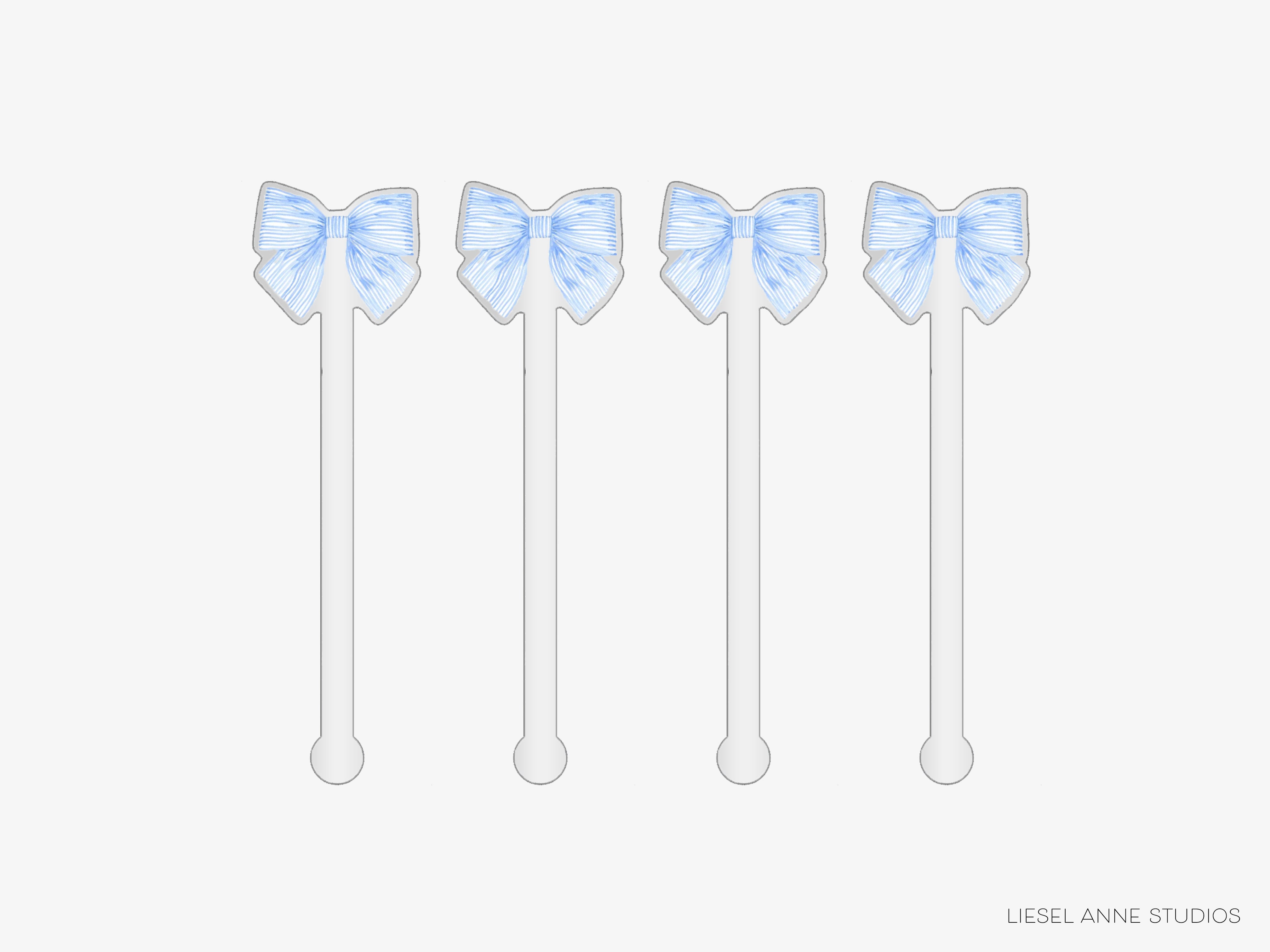 four blue bow-shaped objects arranged in a row.