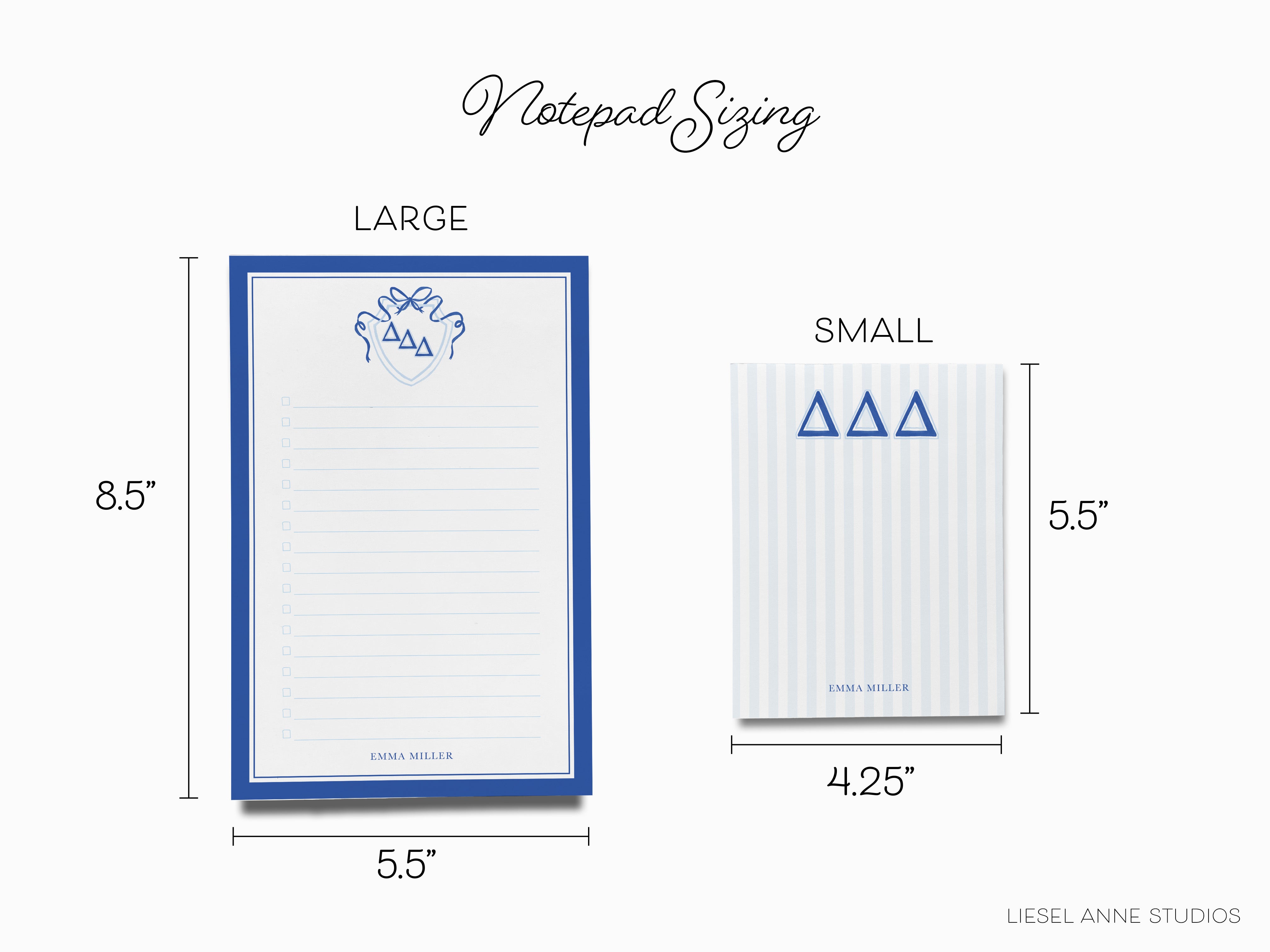 a notepad and a notepad size guide