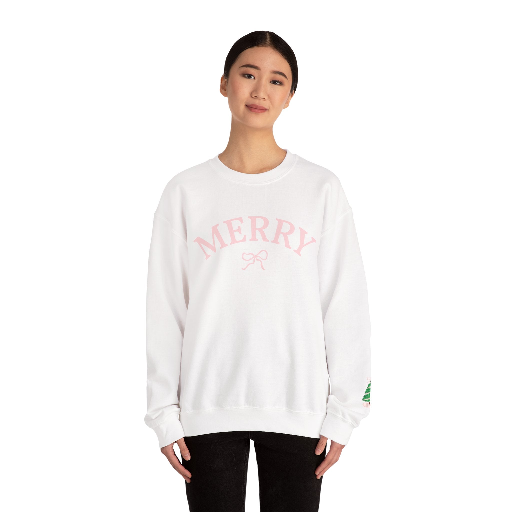 Merry Christmas Pink Bow Crewneck Sweatshirt