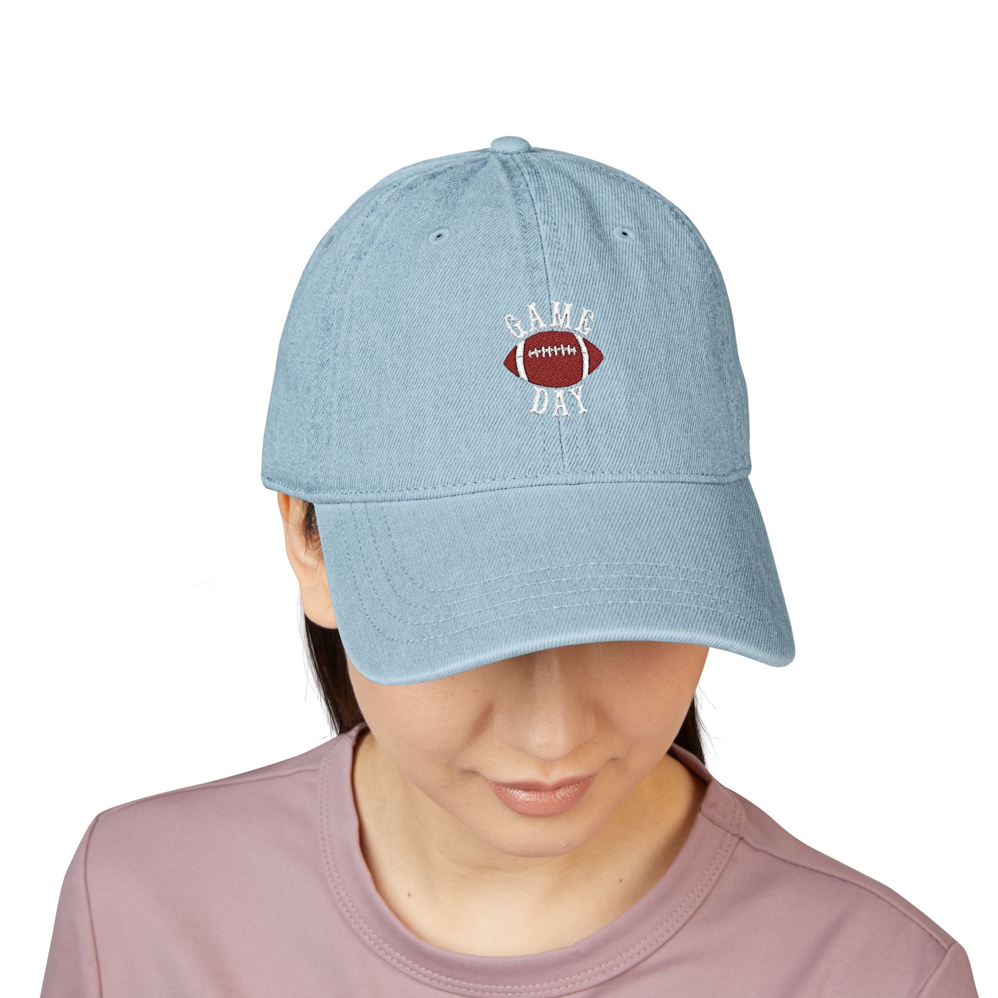 Football Game Day Cap, Denim Embroidered Football Hat