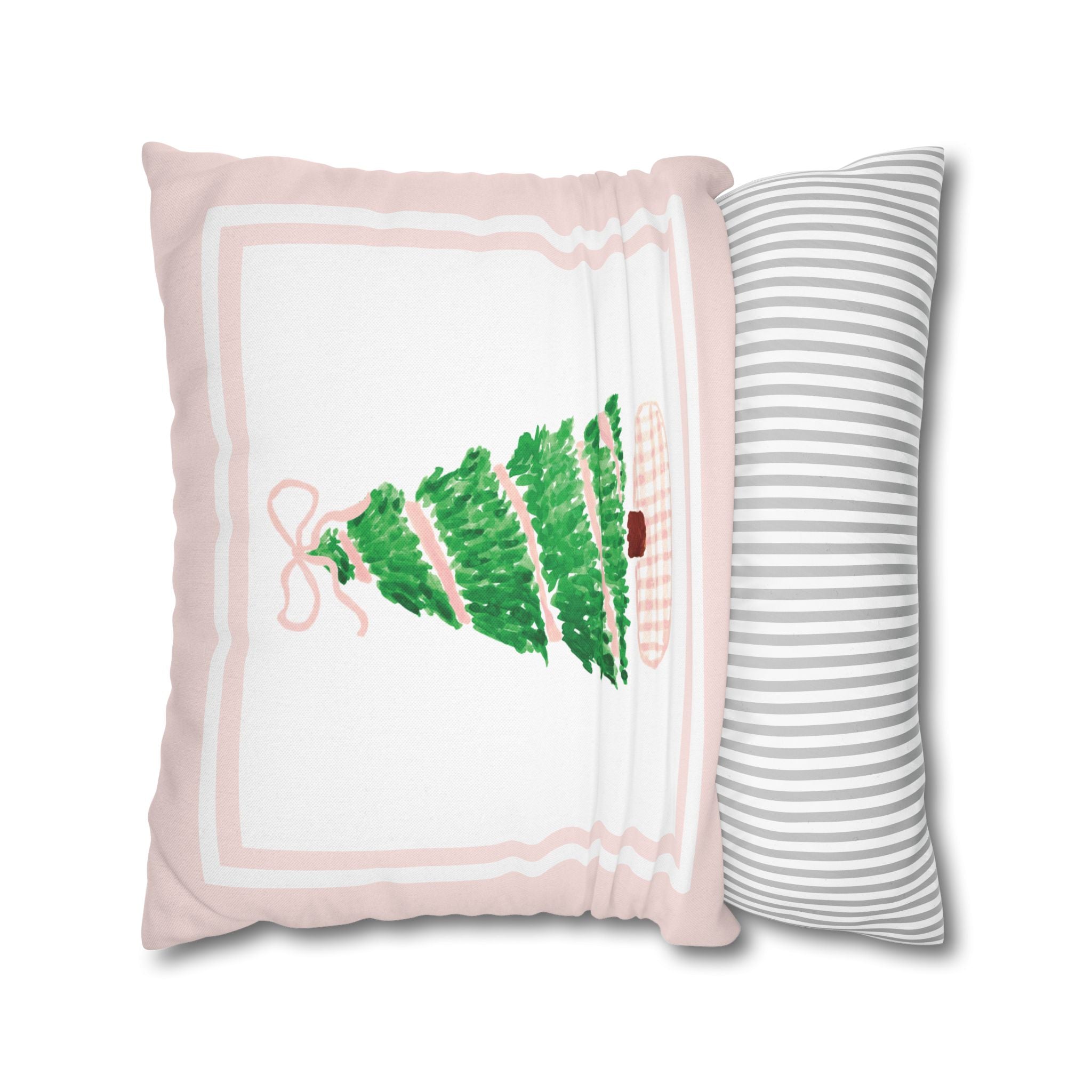 Pink Gingham Christmas Tree Pillow Cover