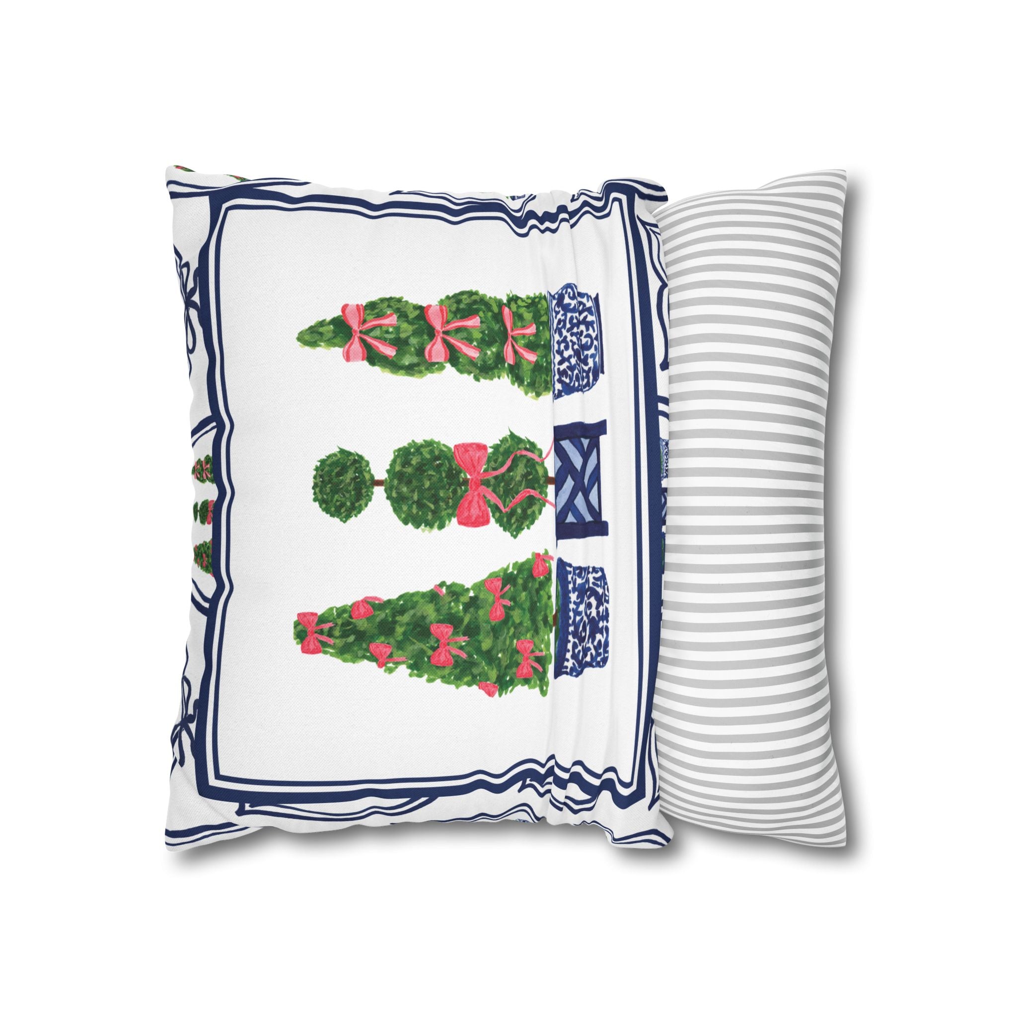 Topiary Trio Christmas Blue and White Pillow Cover