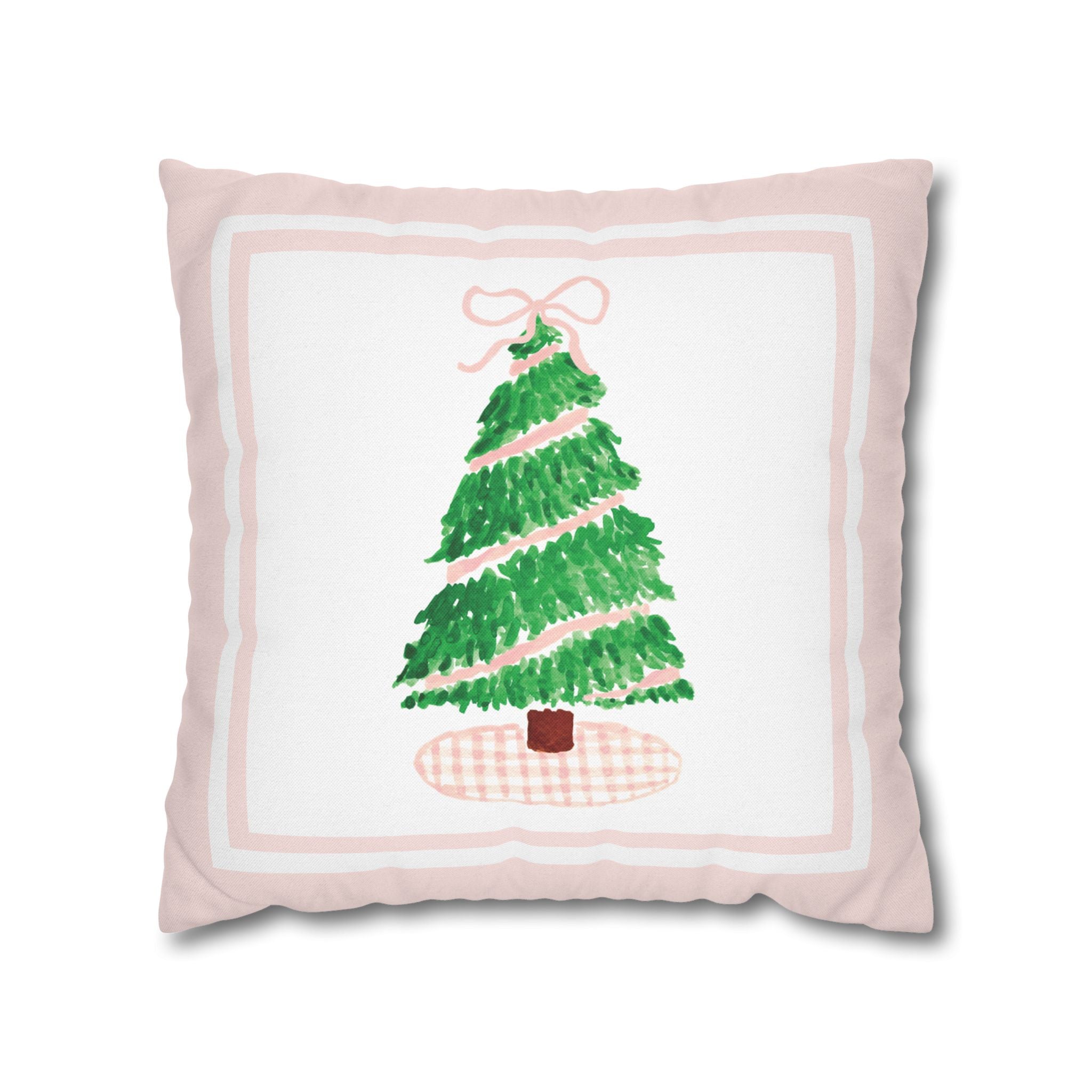 Pink Gingham Christmas Tree Pillow Cover