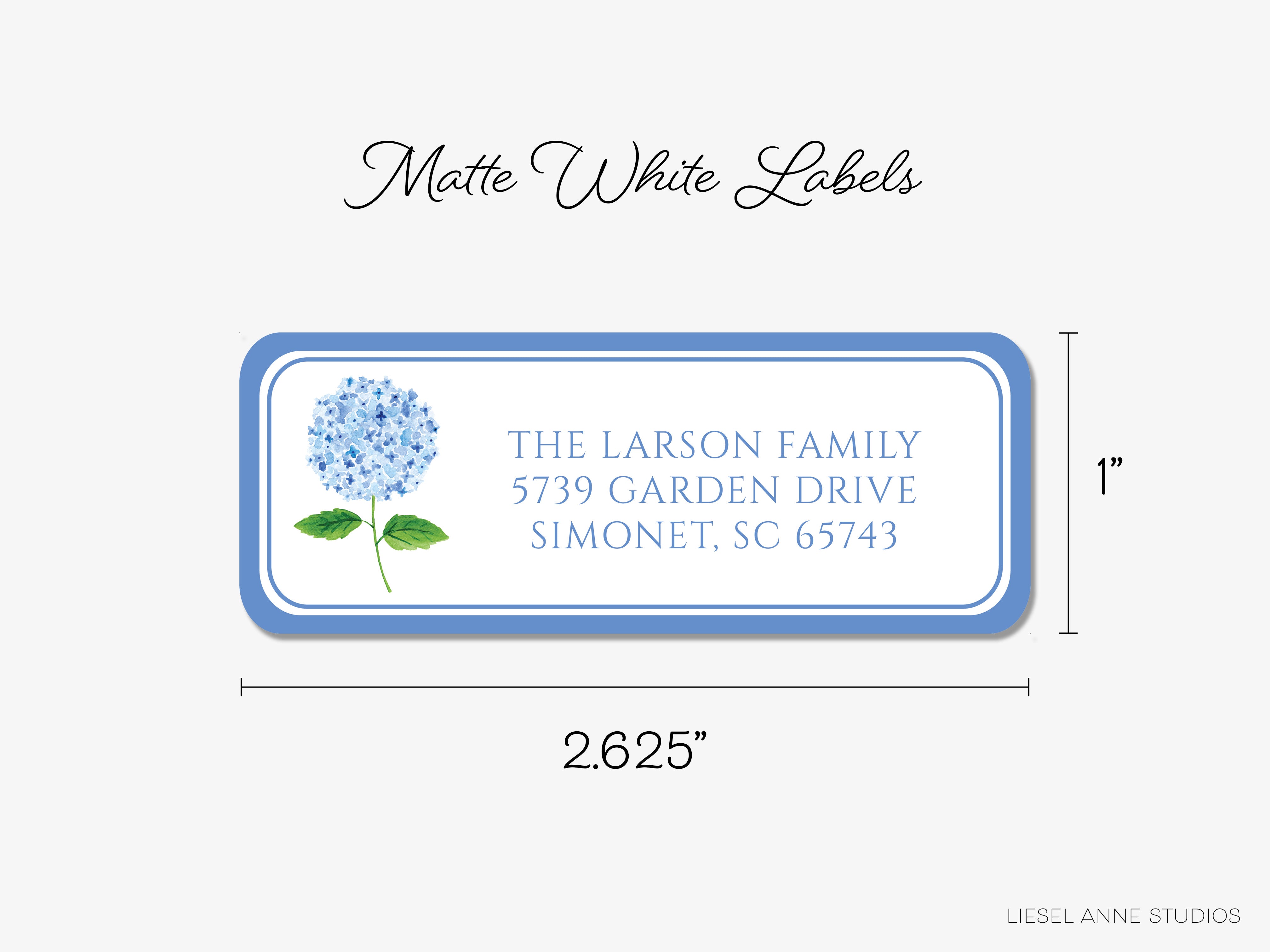 The image is a label for a package, with a blue background and white text.