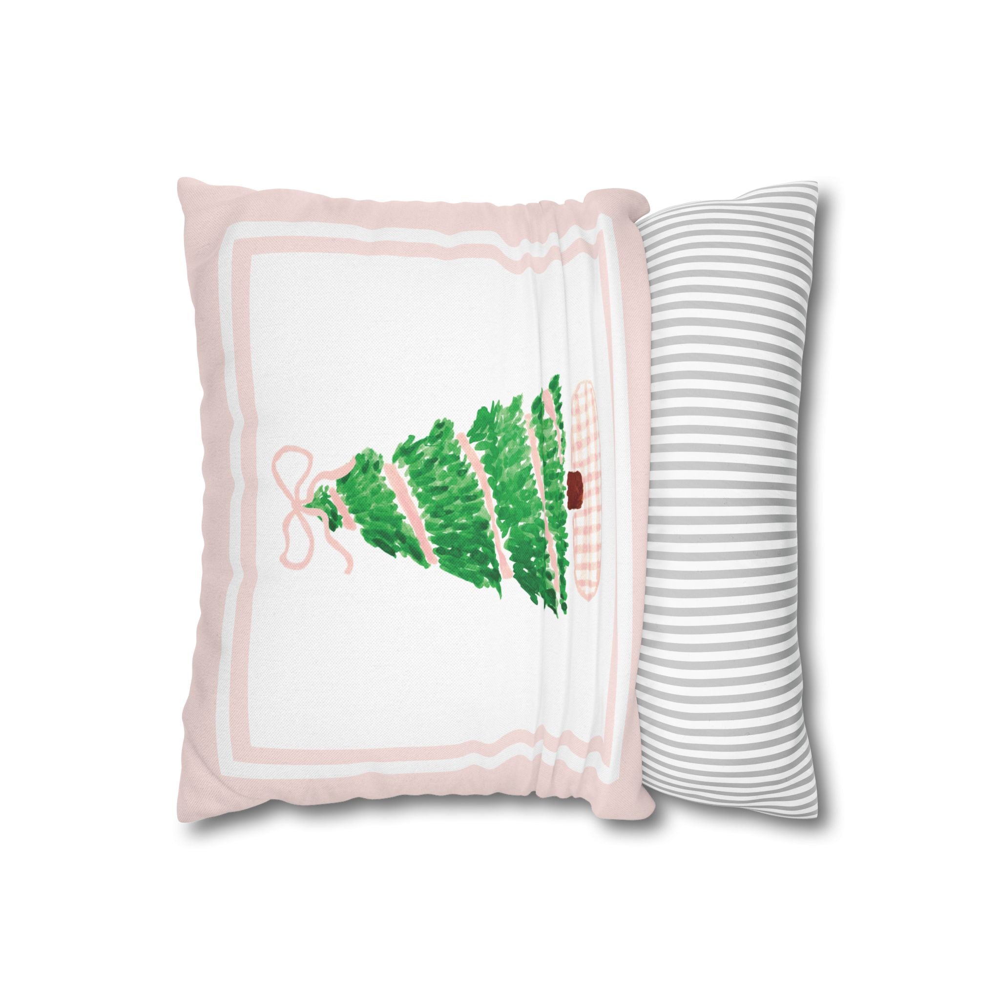 Pink Gingham Christmas Tree Pillow Cover