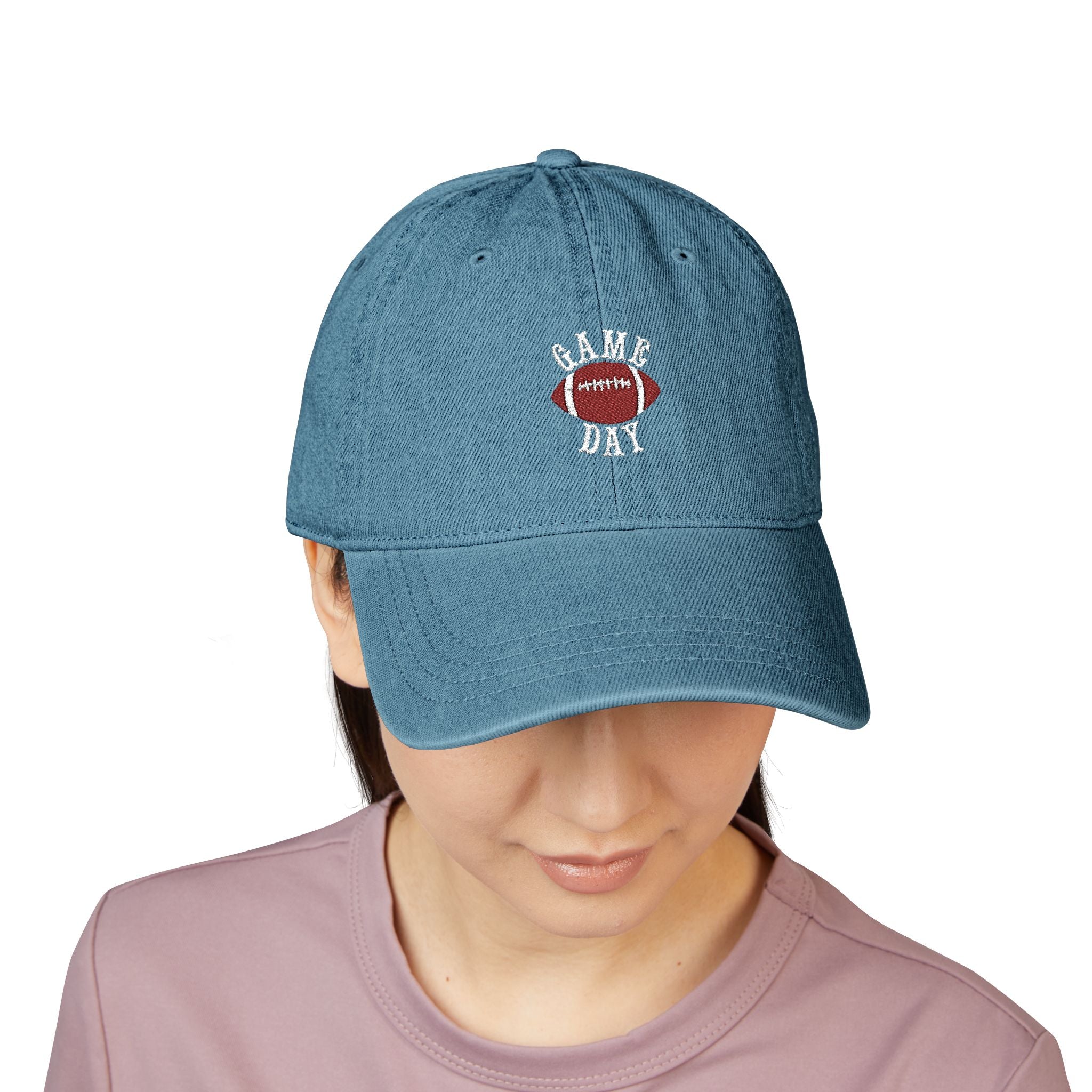 Football Game Day Cap, Denim Embroidered Football Hat