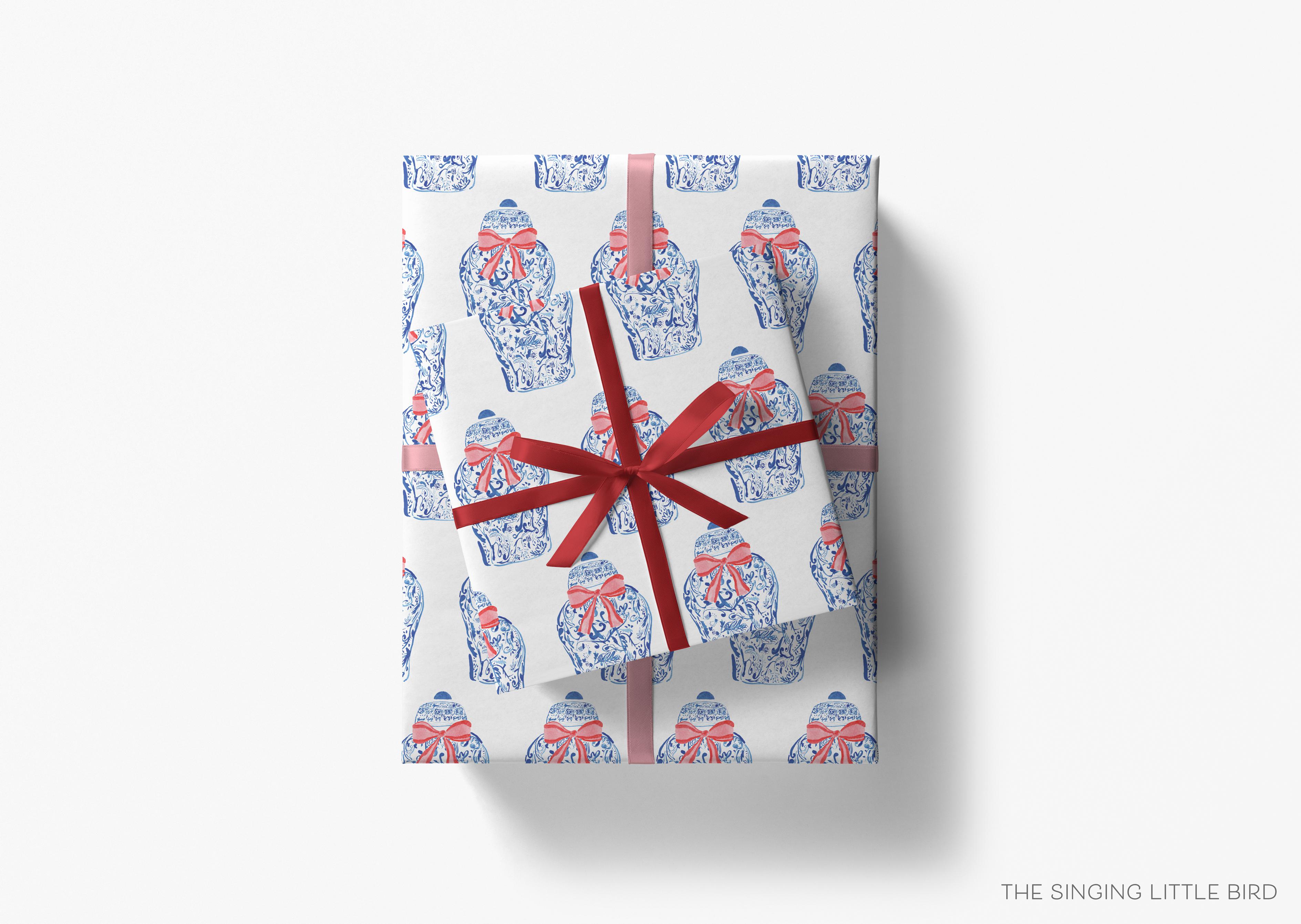Ginger Jar Chinoiserie Christmas Gift Wrap-This matte finish gift wrap features our hand-painted ginger jars. It makes a perfect wrapping paper for a holiday present. -The Singing Little Bird