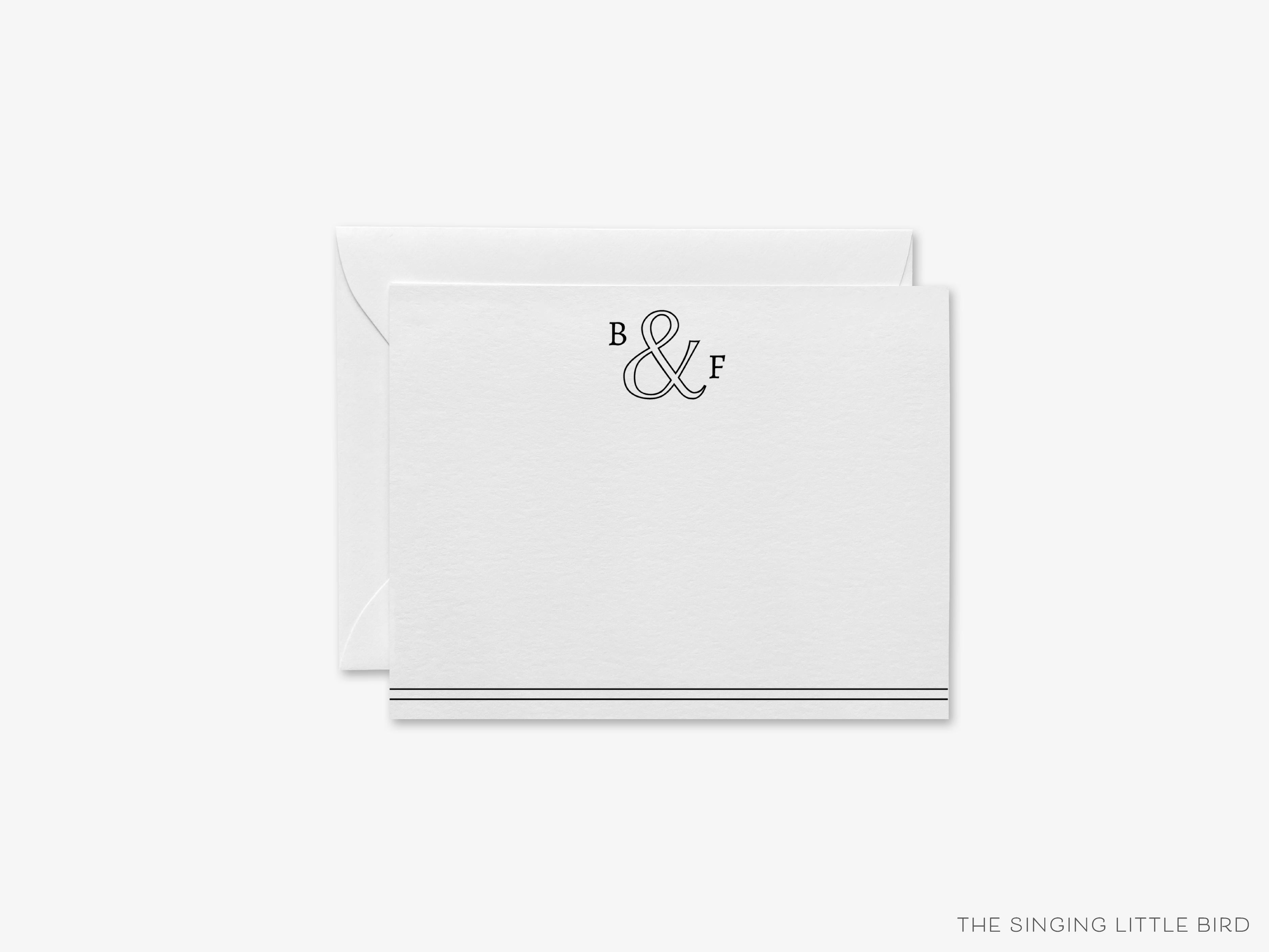Ampersand Personalized Flat Notes-These personalized flat notecards are 4.25x5.5 and feature an ampersand and initials , printed in the USA on 120lb textured stock. They come with your choice of envelopes and make great thank yous and gifts for the newlyweds in your life.-The Singing Little Bird
