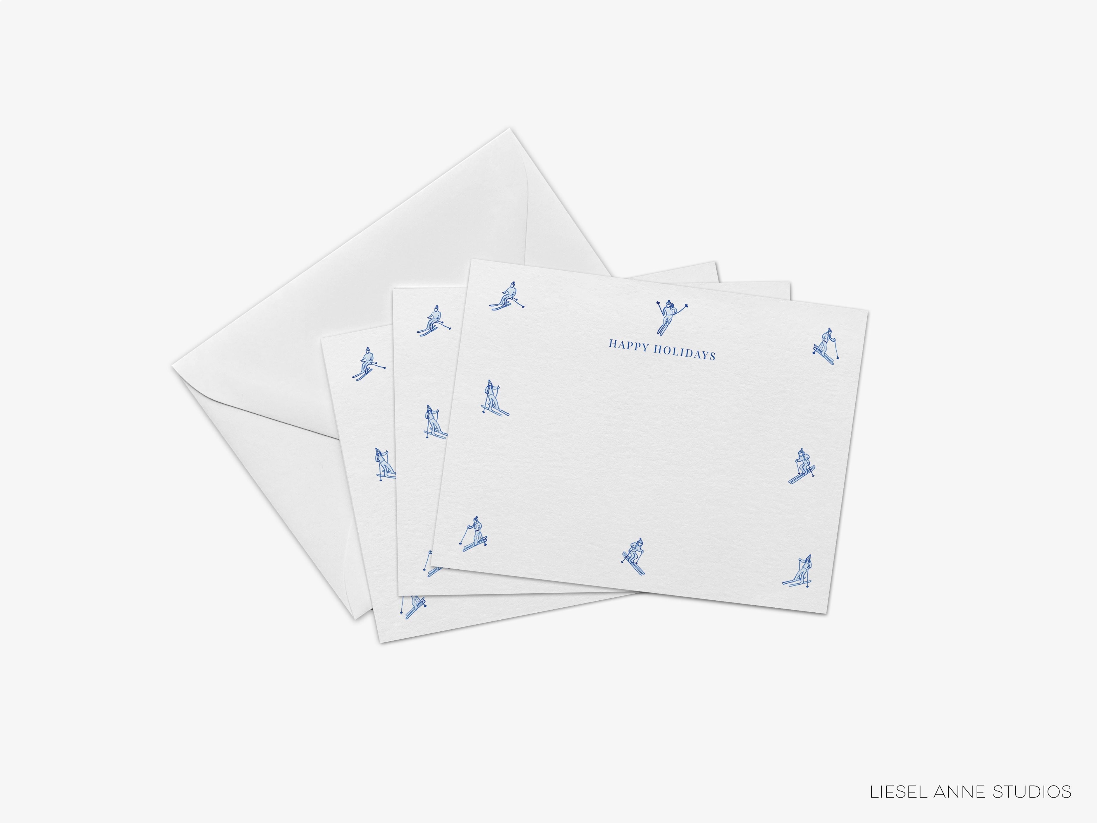 Après Ski Skier Flat Notes-These personalized flat notecards are 4.25x5.5 and feature our hand-painted snow skiers, printed in the USA on 120lb textured stock. They come with your choice of envelopes and make great thank you and gifts for the winter sports lover in your life.-The Singing Little Bird