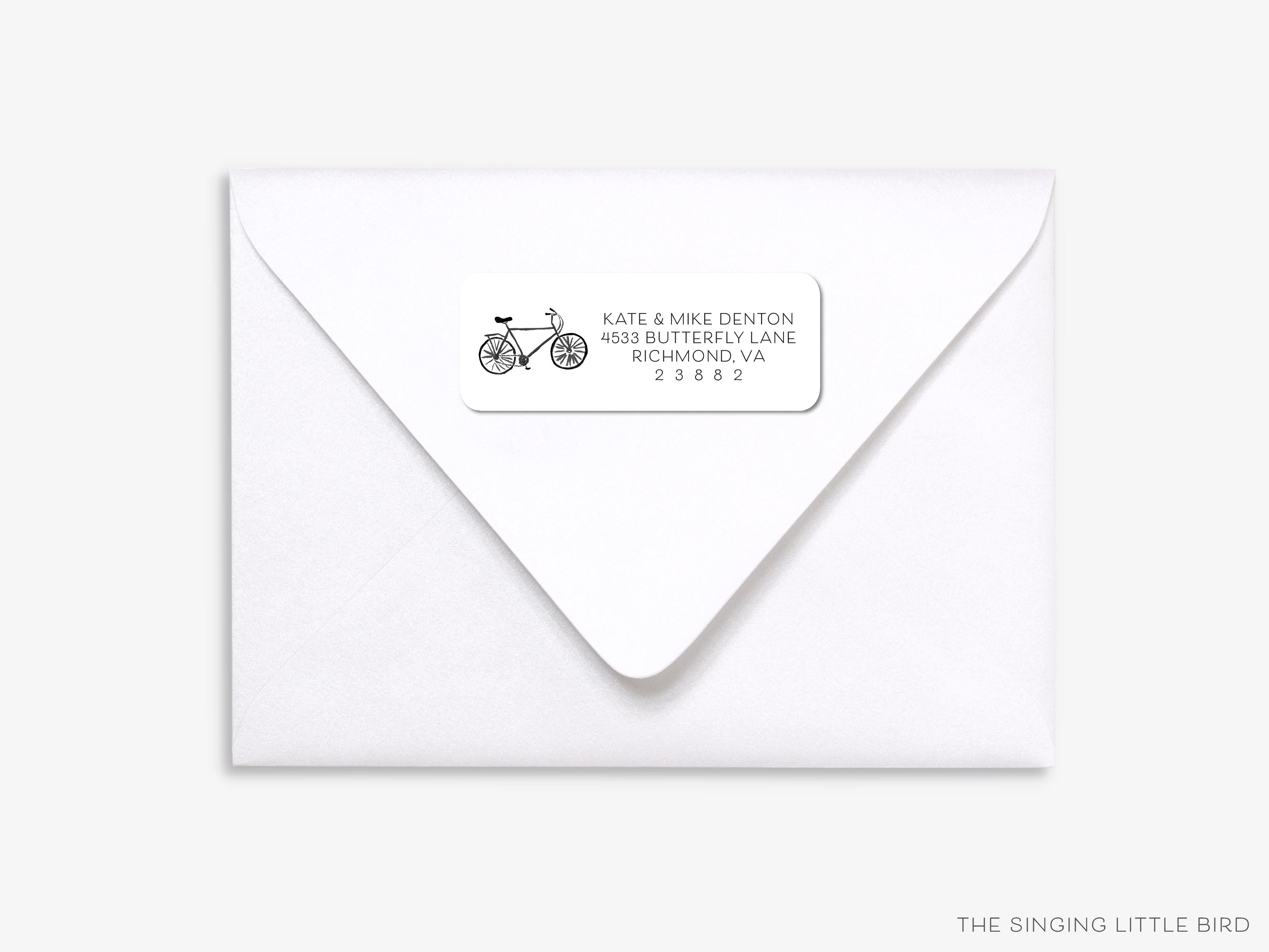 Black Bicycle Return Address Labels-These personalized return address labels are 2.625" x 1" and feature our hand-painted watercolor bicycle, printed in the USA on beautiful matte finish labels. These make great gifts for yourself or the bike lover.-The Singing Little Bird
