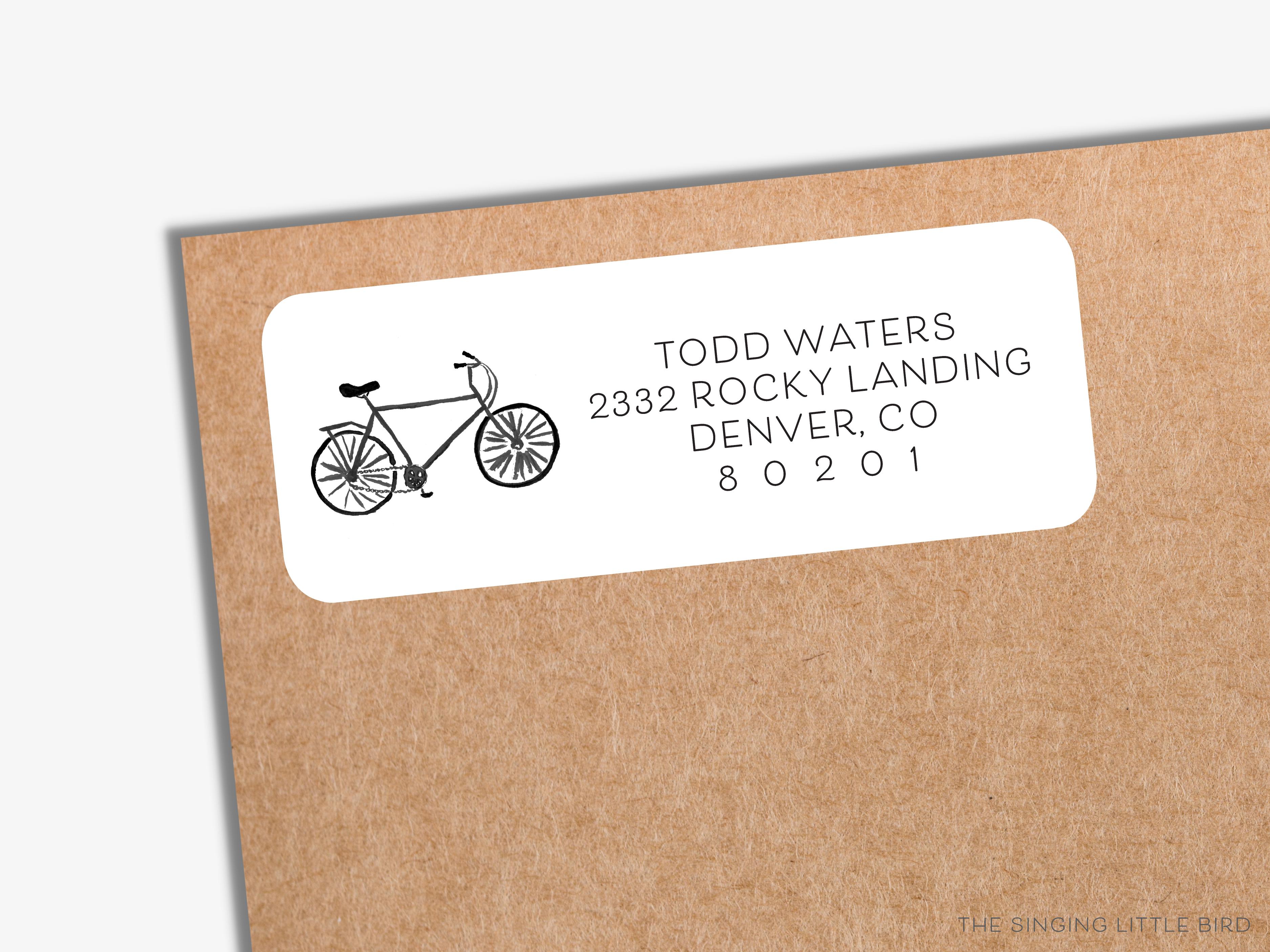 Black Bicycle Return Address Labels-These personalized return address labels are 2.625" x 1" and feature our hand-painted watercolor bicycle, printed in the USA on beautiful matte finish labels. These make great gifts for yourself or the bike lover.-The Singing Little Bird