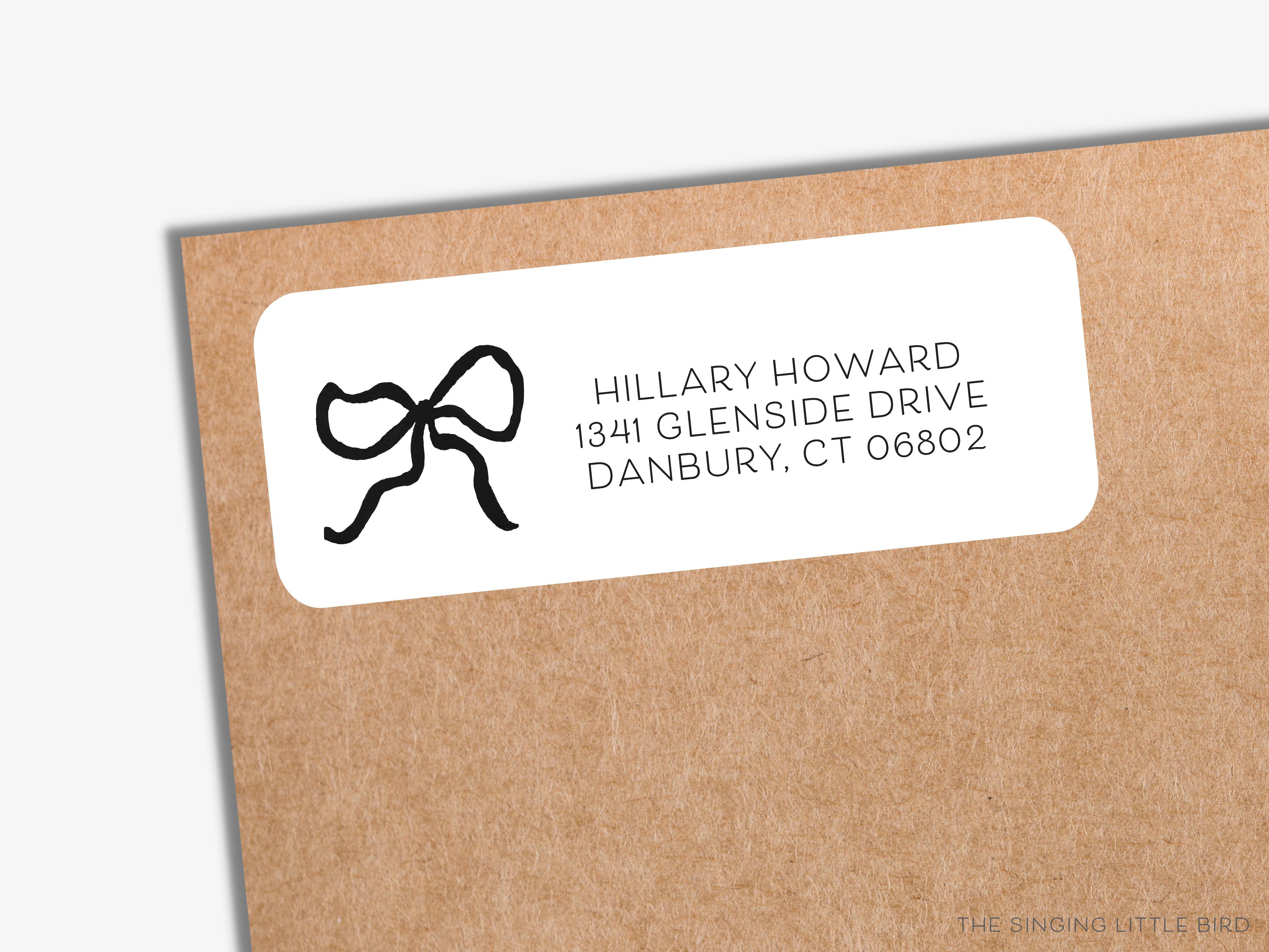 Black Bow Return Address Labels-These personalized return address labels are 2.625" x 1" and feature our hand-painted watercolor bow, printed in the USA on beautiful matte finish labels. These make great gifts for yourself or the bow lover.-The Singing Little Bird