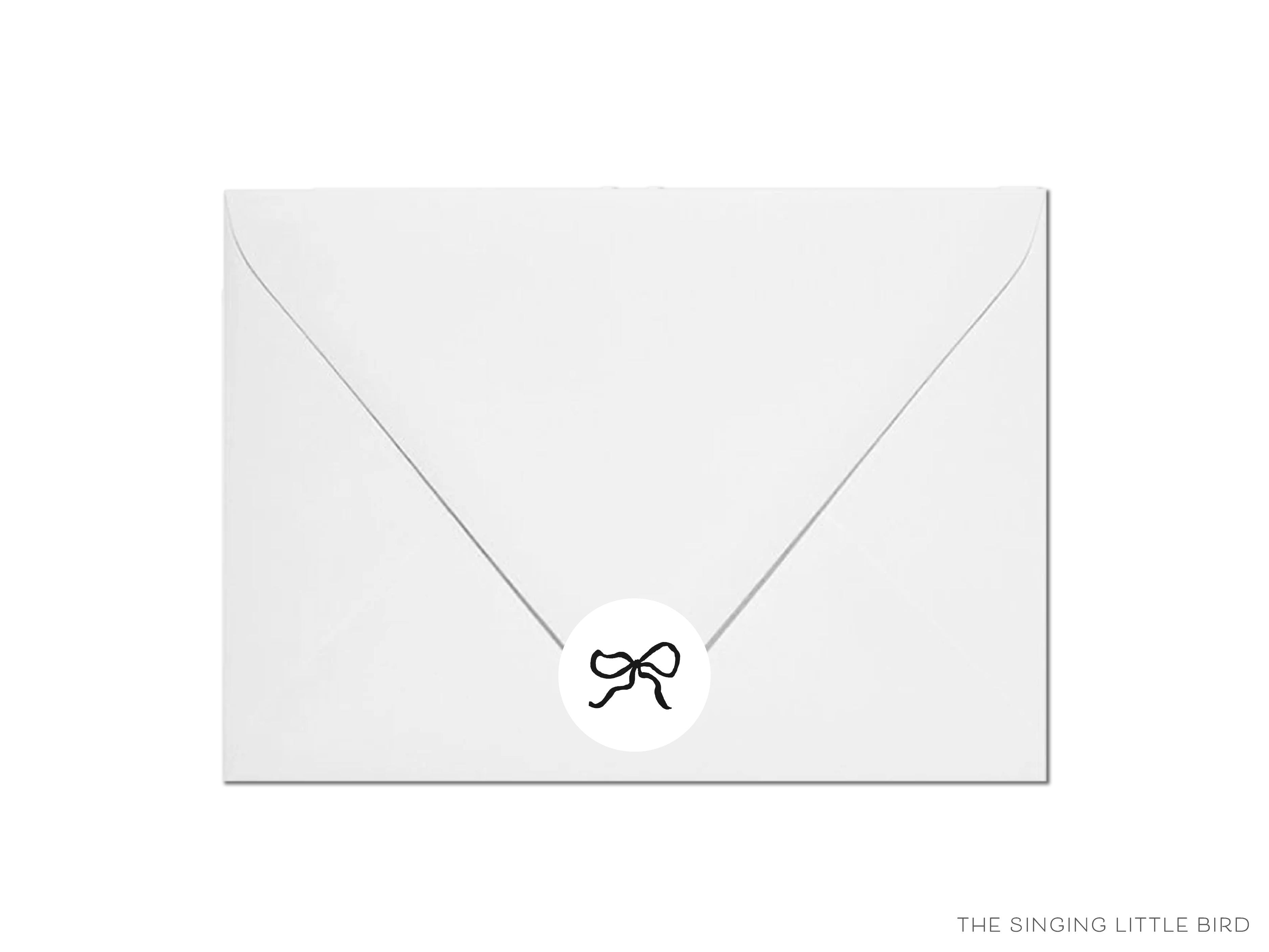 Black Bow Round Stickers-These matte round stickers feature our hand-painted watercolor black bow, making great envelope seals or gifts for the black and white chic lover in your life.-The Singing Little Bird
