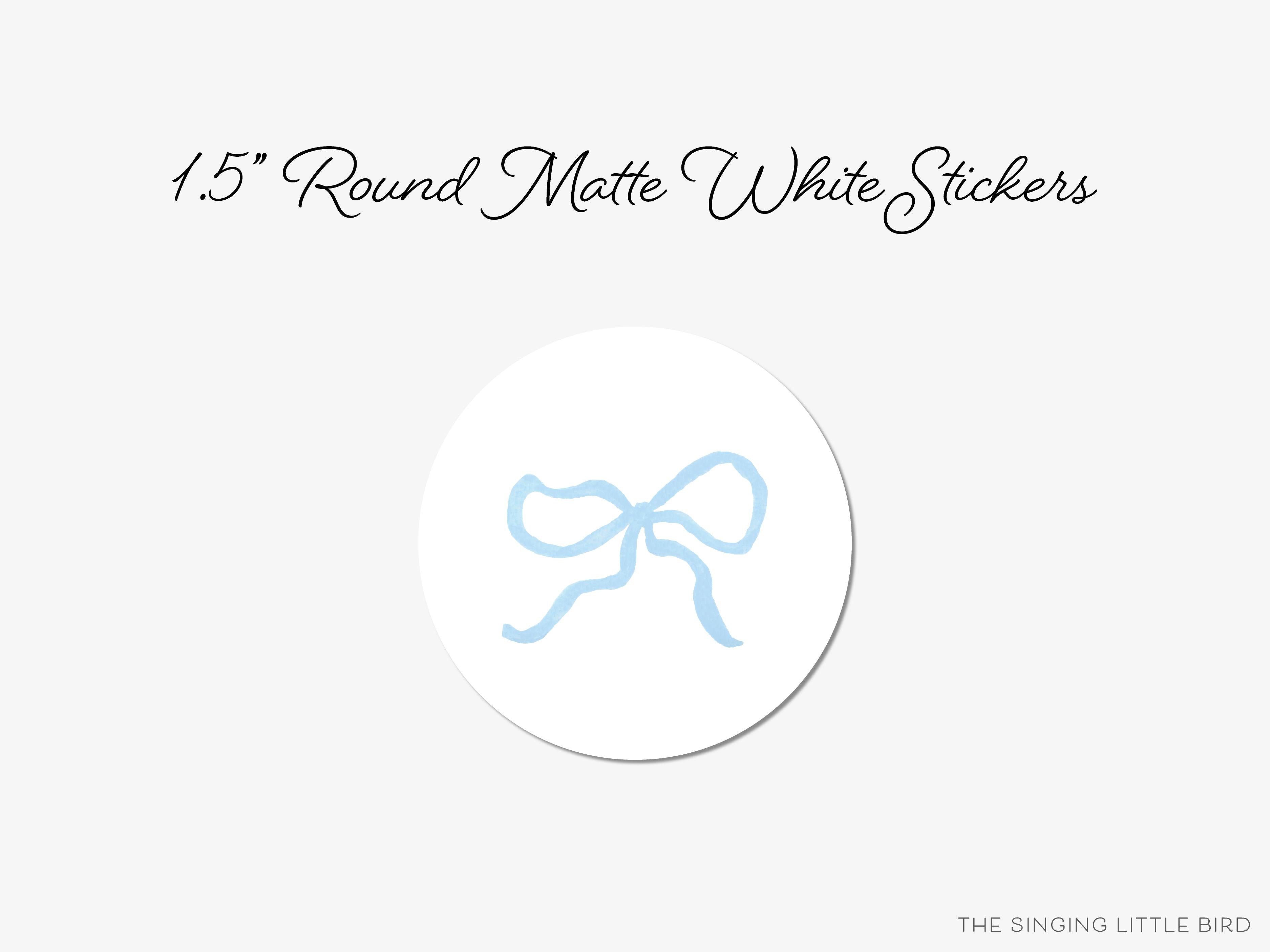 Blue Bow Round Stickers-These matte round stickers feature our hand-painted watercolor blue bow, making great envelope seals or gifts for the bow lover in your life.-The Singing Little Bird