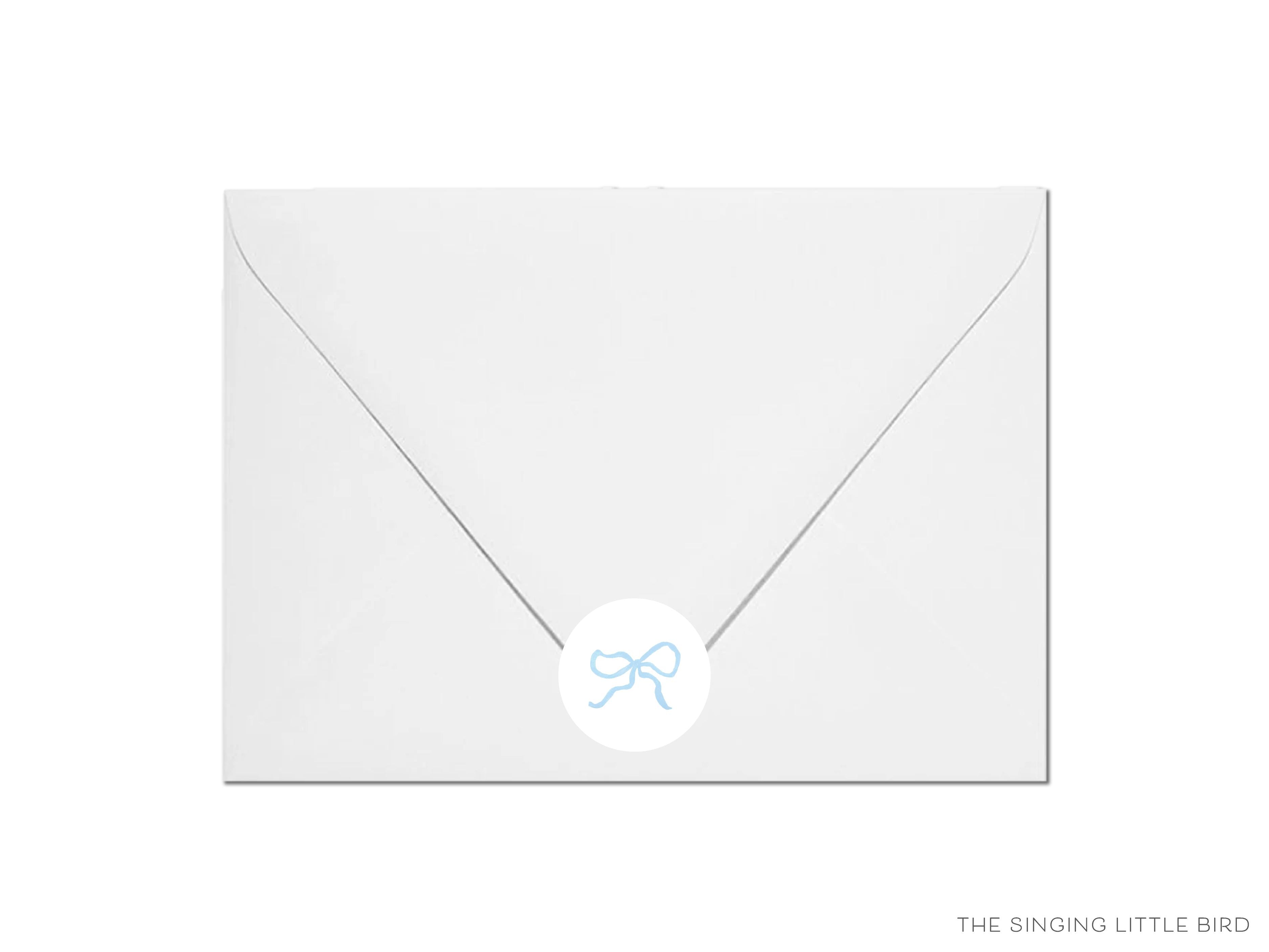 Blue Bow Round Stickers-These matte round stickers feature our hand-painted watercolor blue bow, making great envelope seals or gifts for the bow lover in your life.-The Singing Little Bird