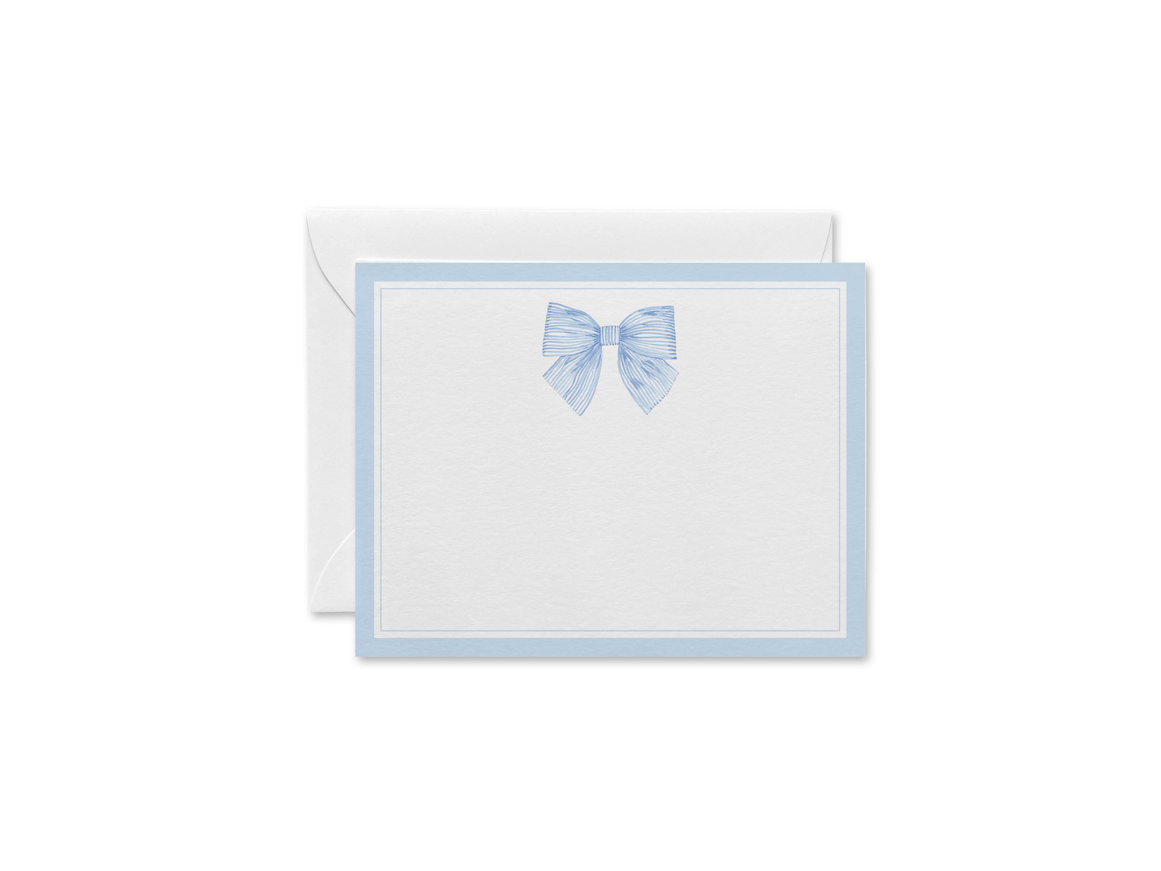 Blue Striped Bow Flat Notes-These personalized flat notecards are 4.25x5.5 and feature our hand-painted watercolor blue bow, printed in the USA on 120lb textured stock. They come with your choice of envelopes and make great thank you cards and gifts for the bow lover in your life.-The Singing Little Bird