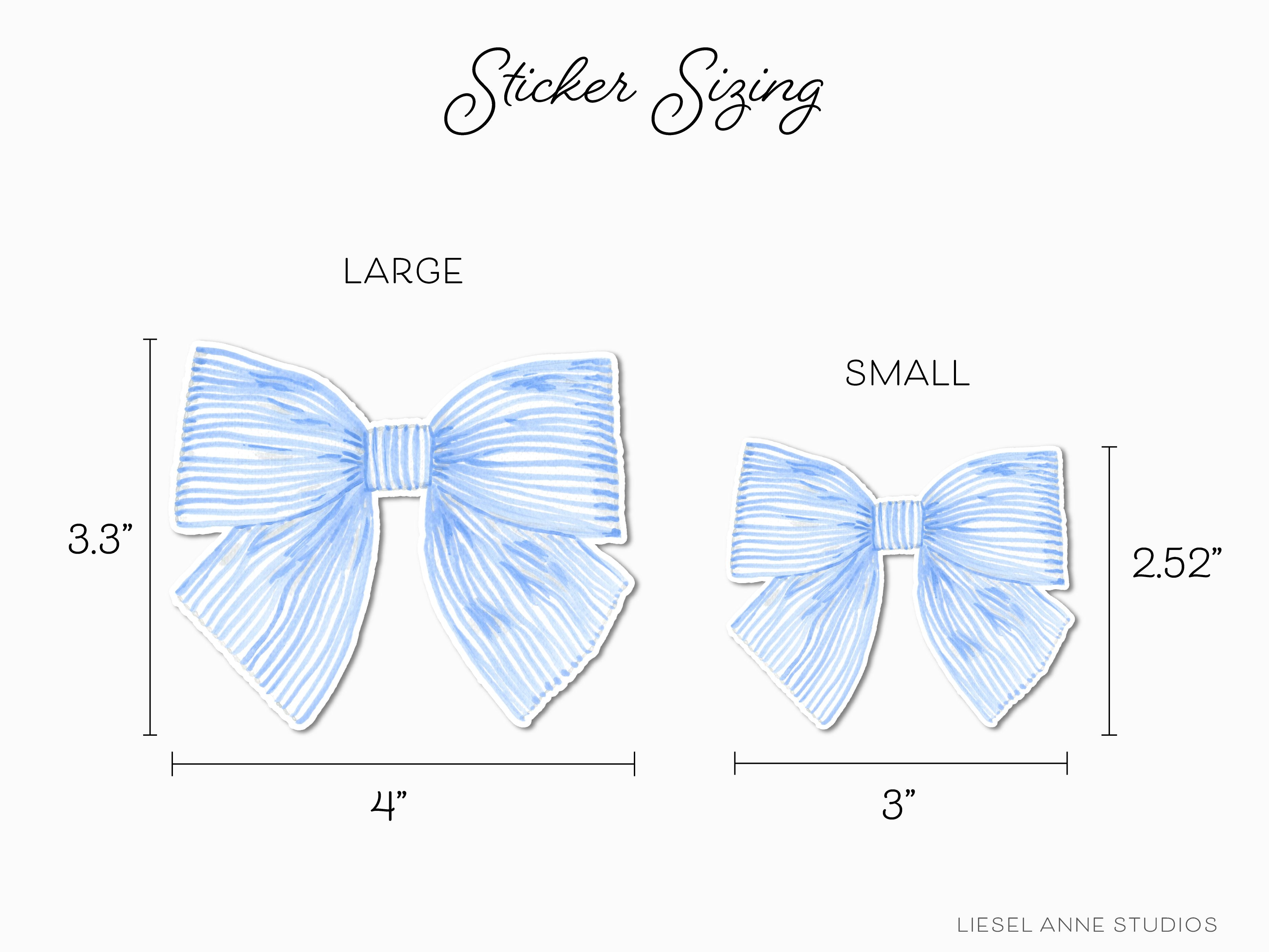 Blue Striped Bow Vinyl Sticker-These weatherproof die cut stickers feature our hand-painted watercolor striped blue bow, making great laptop or water bottle stickers or gifts for the bow lover in your life.-The Singing Little Bird