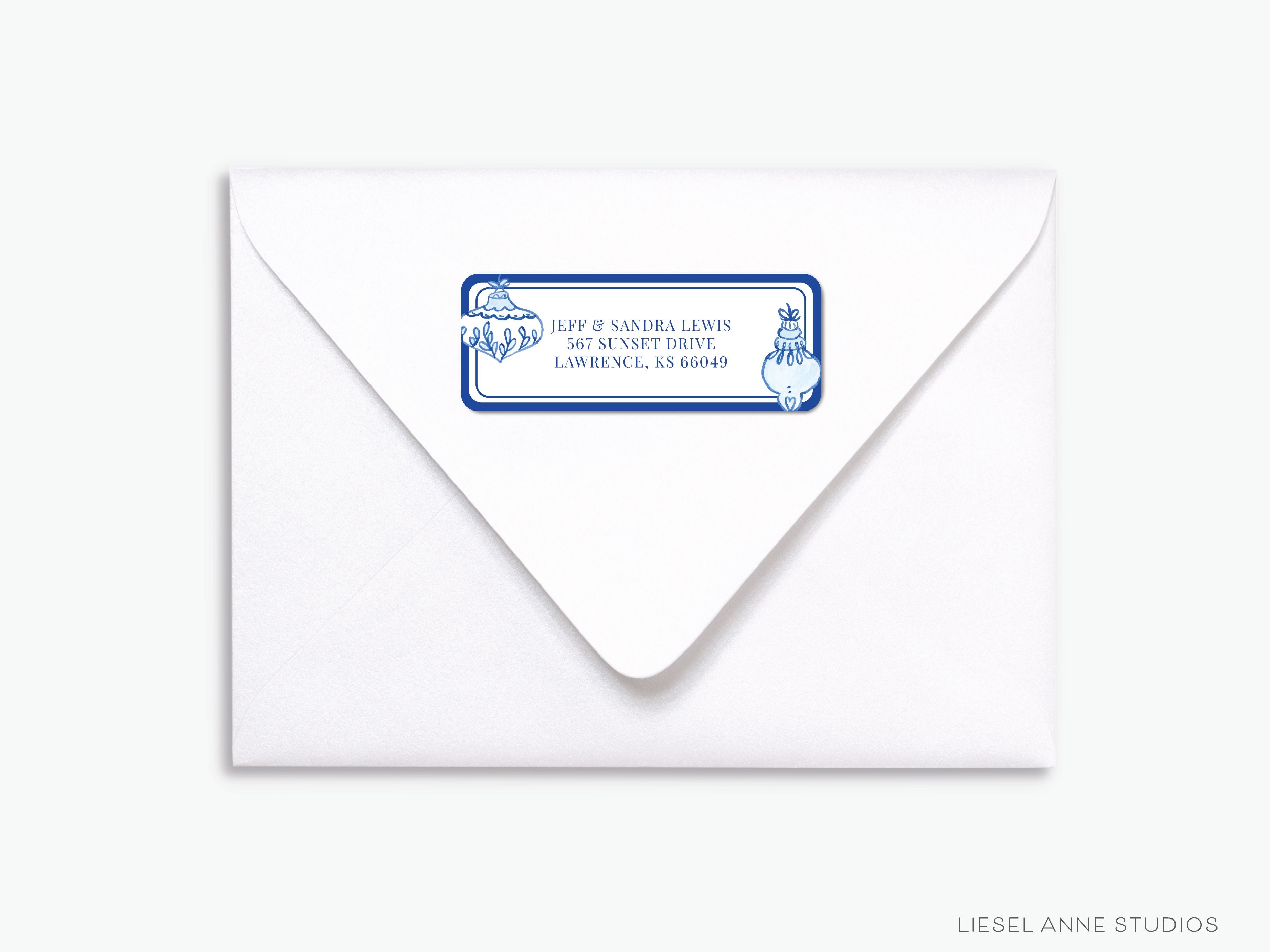 Blue & White Christmas Ornament Return Address Labels-These personalized return address labels are 2.625" x 1" and feature our hand-painted watercolor blue and white Christmas Ornaments, printed in the USA on beautiful matte finish labels. These make great gifts for yourself or the Christmas lover.-The Singing Little Bird