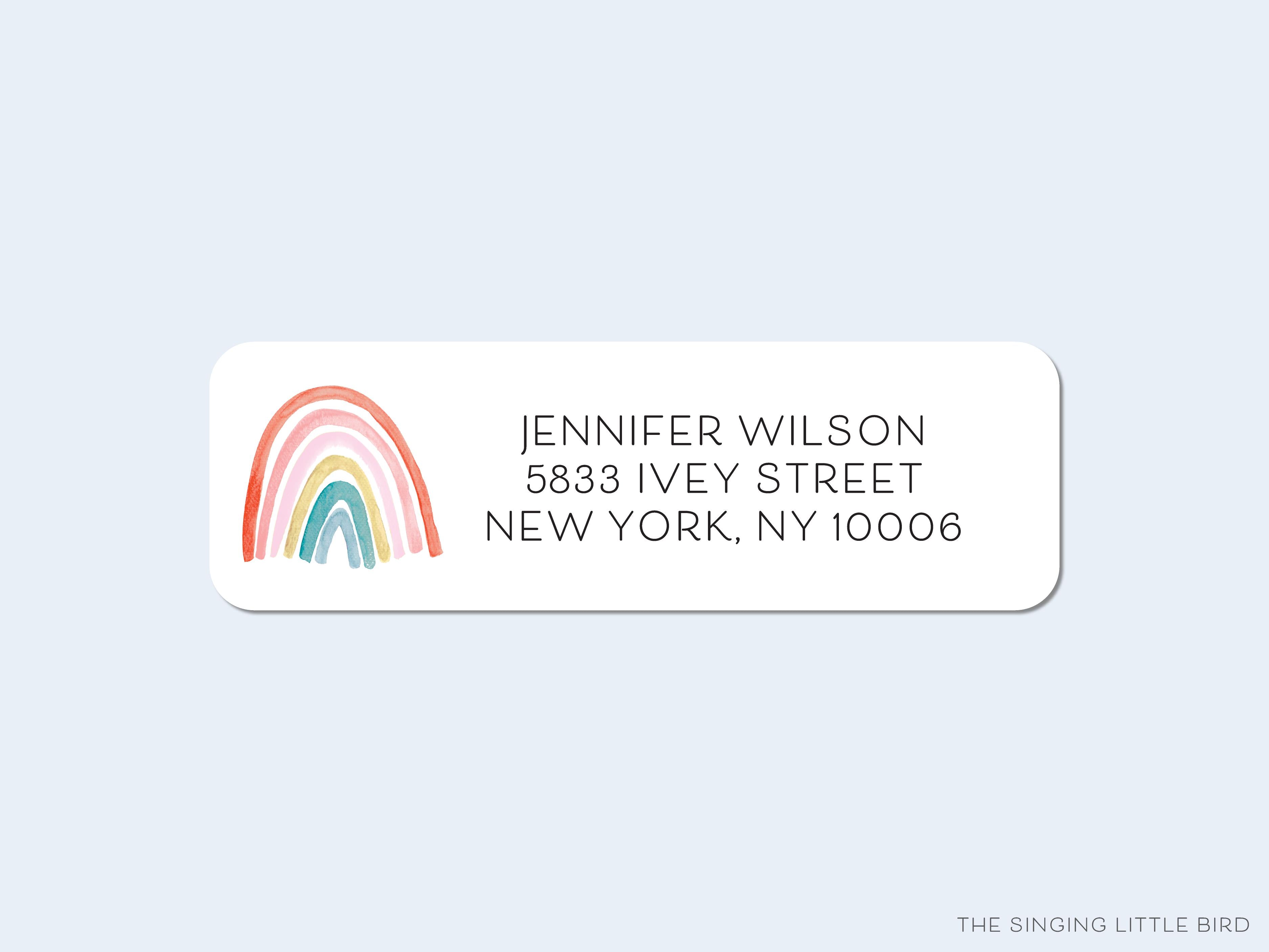 Boho Rainbow Return Address Labels-These personalized return address labels are 2.625" x 1" and feature our hand-painted watercolor Rainbow, printed in the USA on beautiful matte finish labels. These make great gifts for yourself or the rainbow lover.-The Singing Little Bird