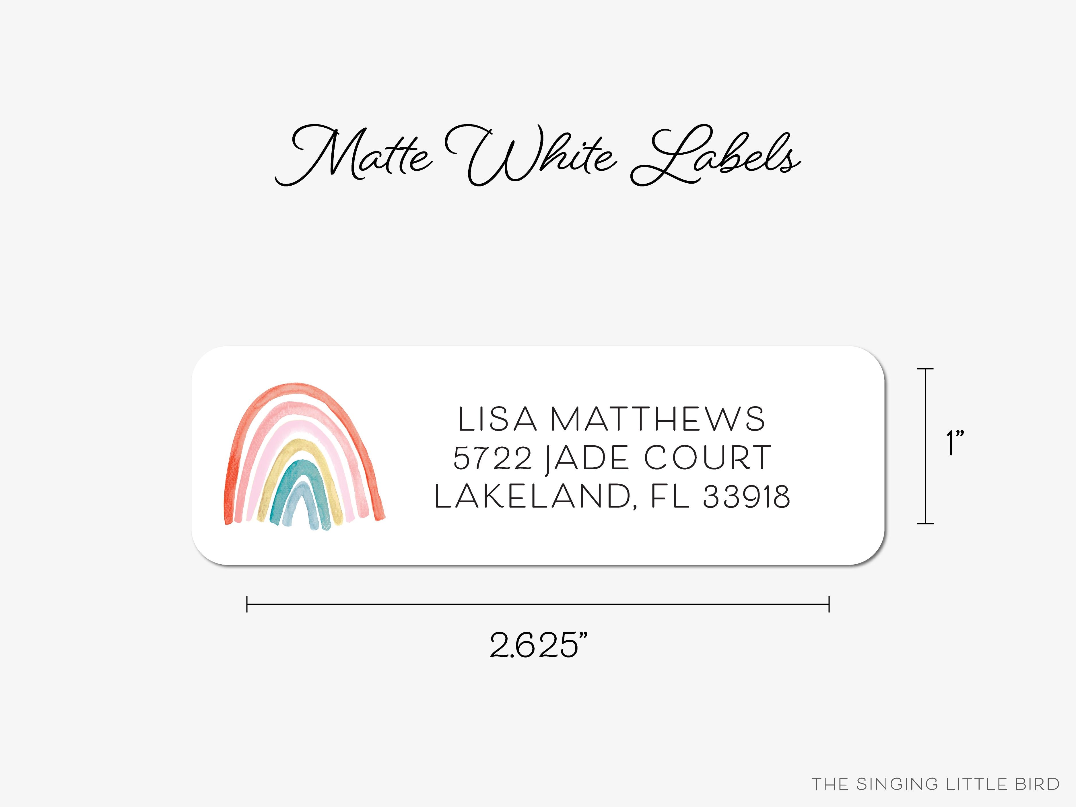 Boho Rainbow Return Address Labels-These personalized return address labels are 2.625" x 1" and feature our hand-painted watercolor Rainbow, printed in the USA on beautiful matte finish labels. These make great gifts for yourself or the rainbow lover.-The Singing Little Bird