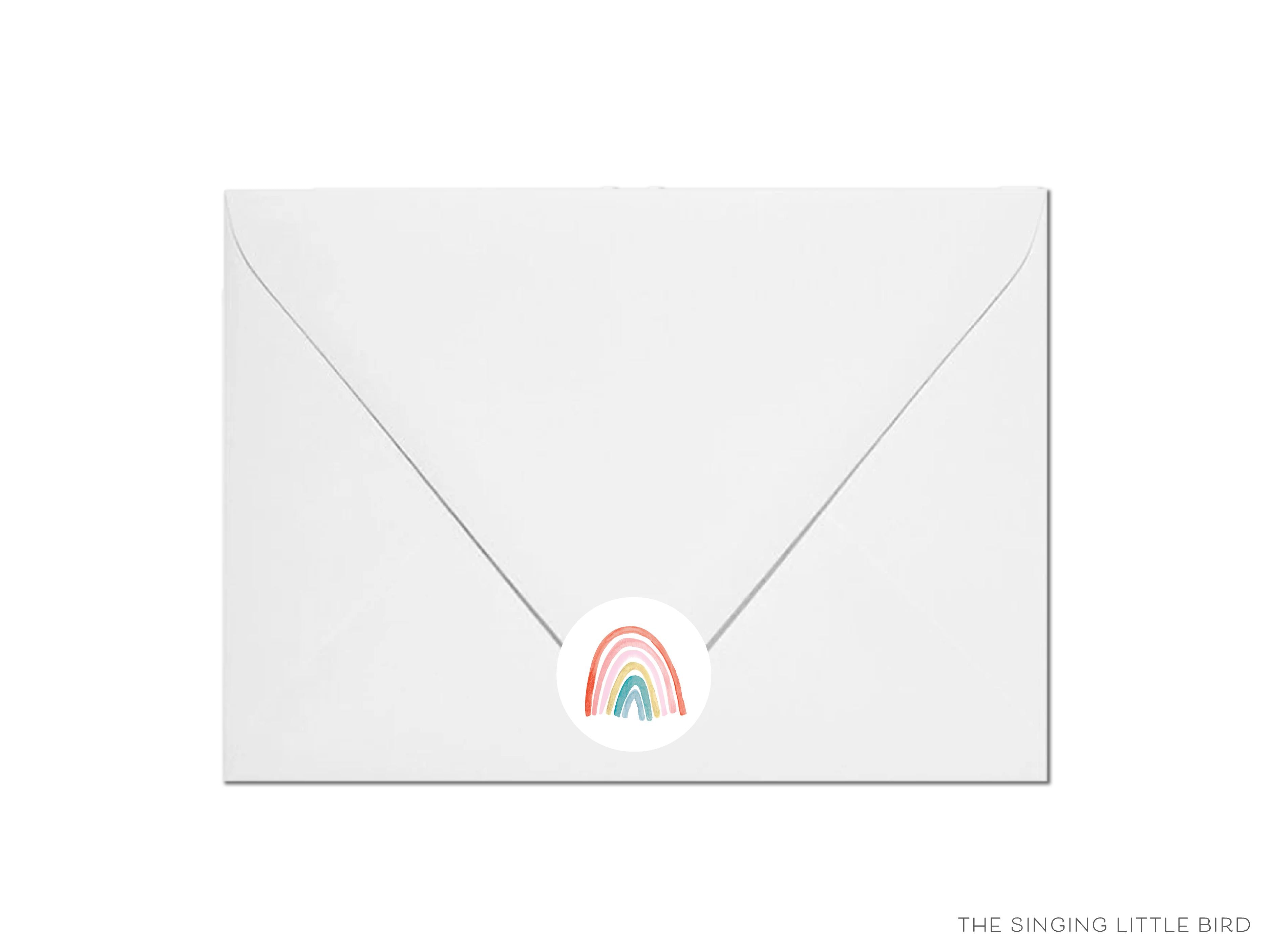 Boho Rainbow Round Stickers-These matte round stickers feature our hand-painted watercolor Rainbow, making great envelope seals or gifts for the rainbow lover in your life.-The Singing Little Bird